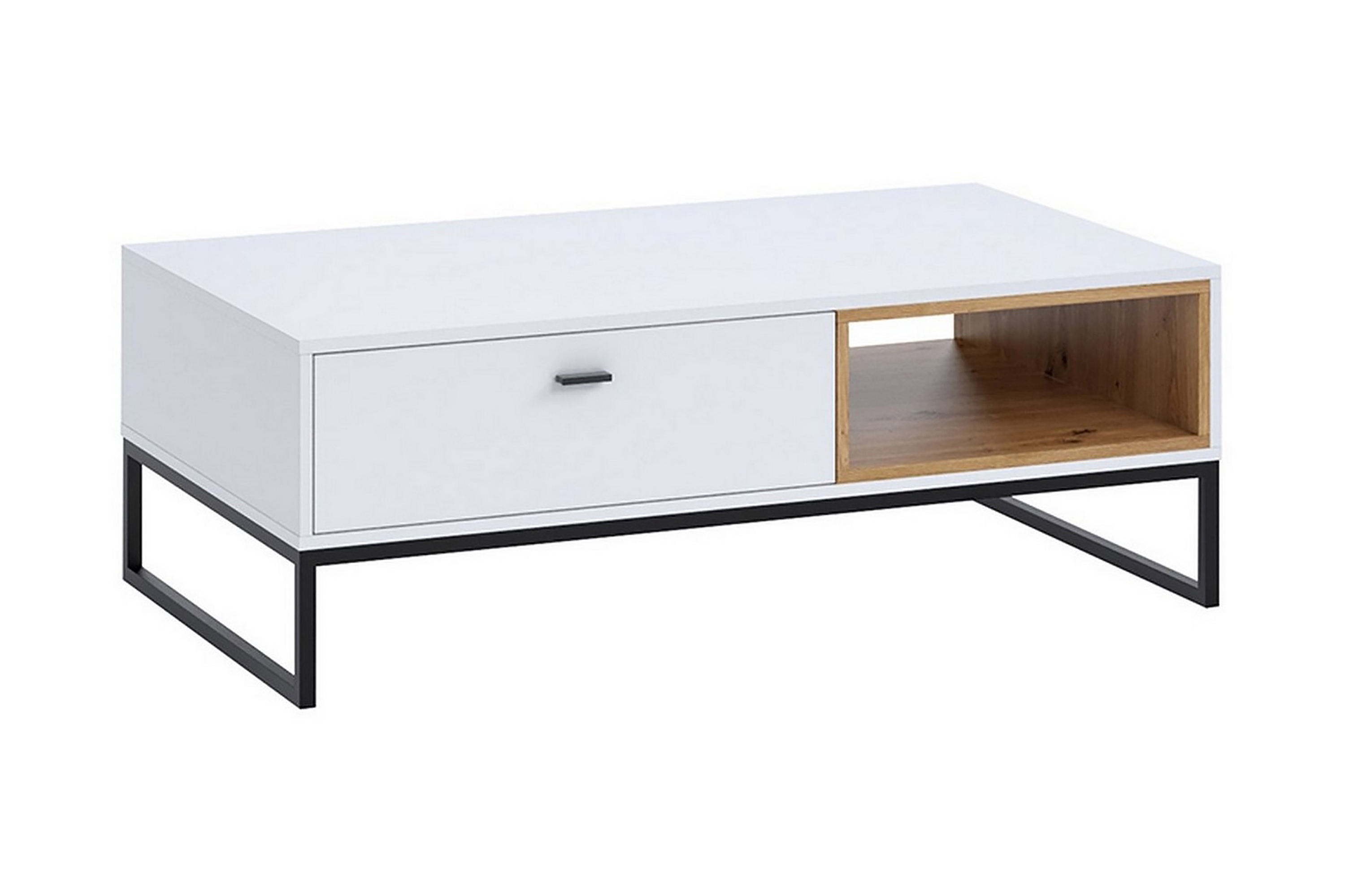 Soffbord Kahambwe 120 cm med Förvaring Låda Hylla Vit/Natur/Svart
