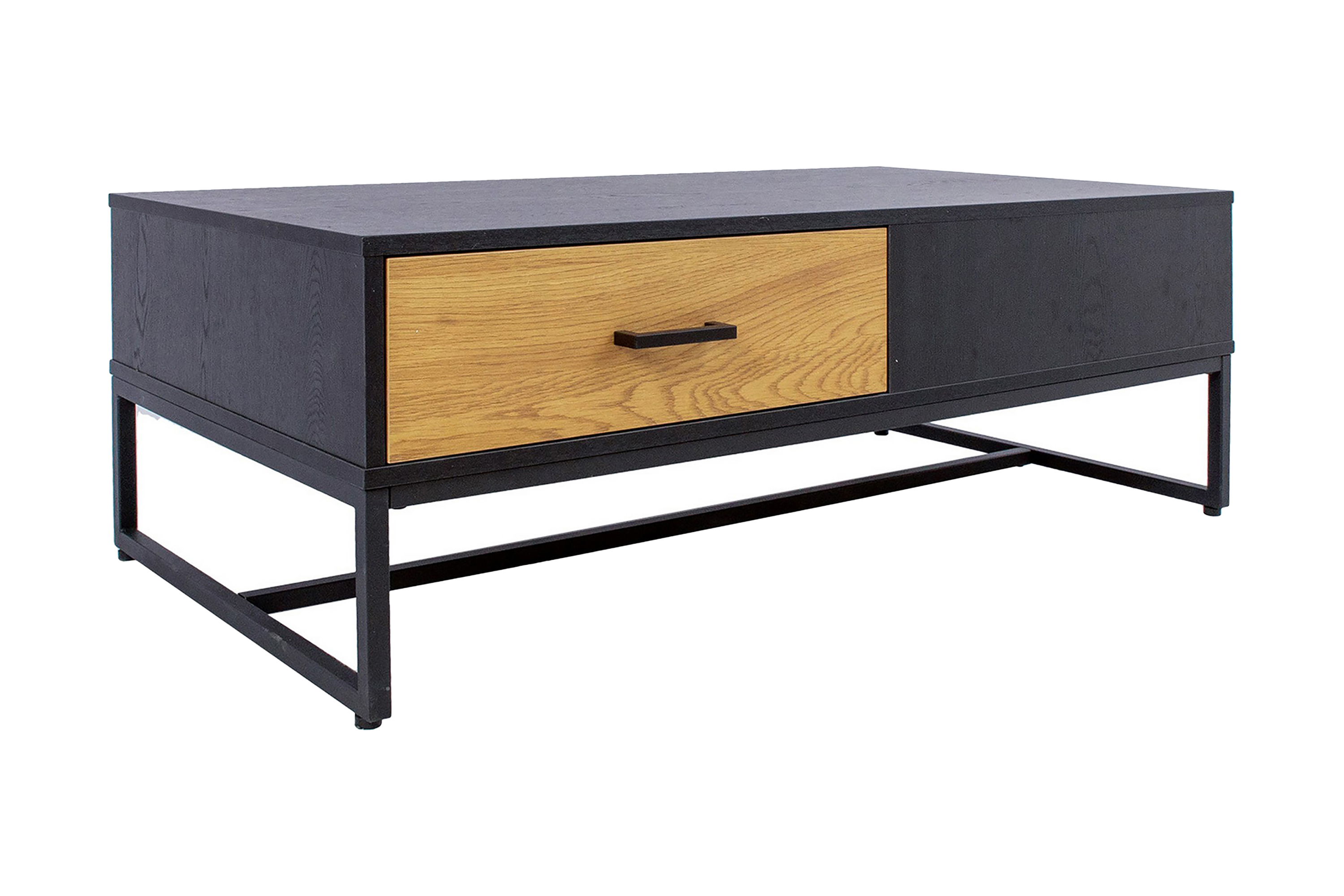 Soffbord Limmen 110 cm med Förvaring 2 Lådor Ekfärg/Svart