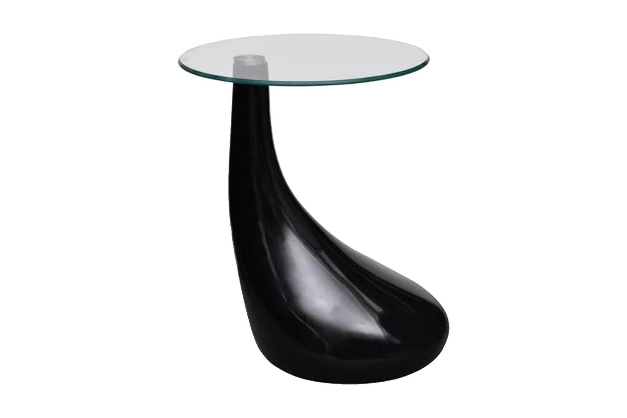 Soffbord med rund bordsskiva i glas högglans svart - Svart 240321