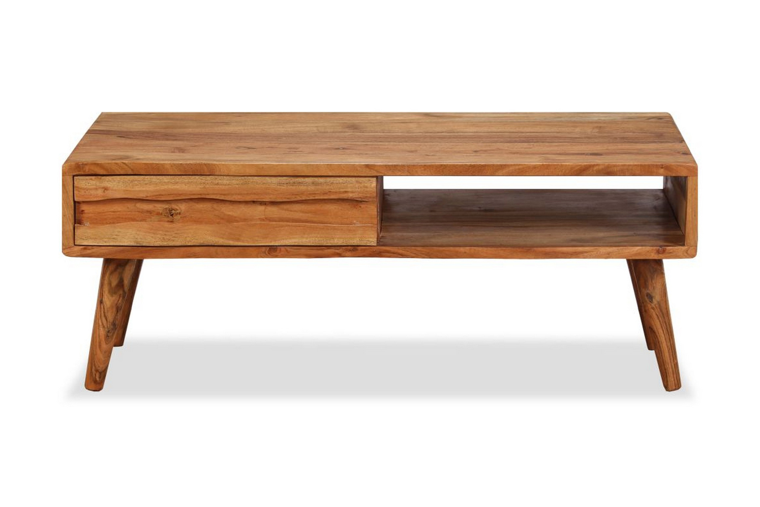Soffbord med snidad låda massivt trä 100x50x40 cm - Brun 244974