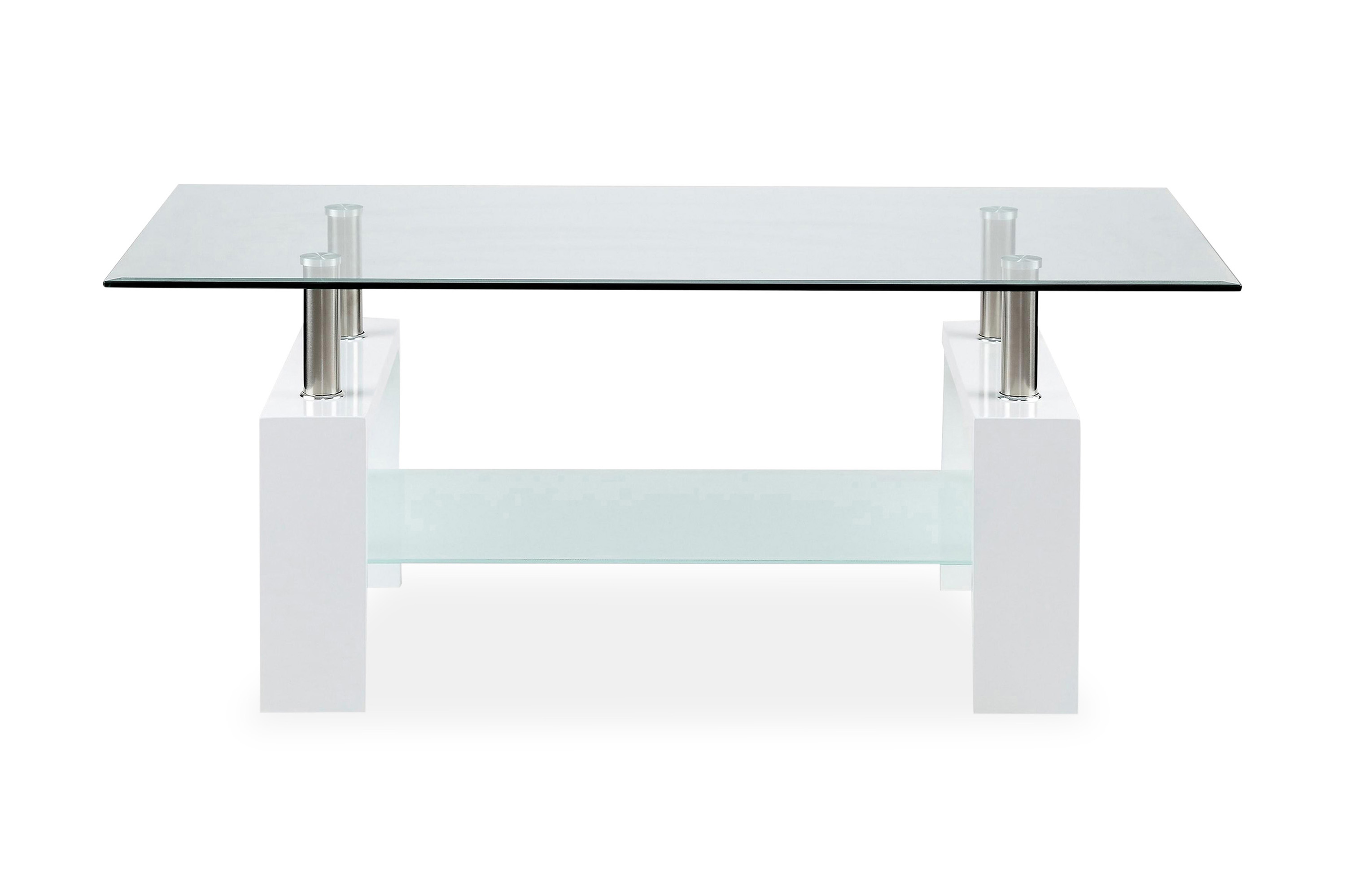 Soffbord Mycelis 110 cm med Förvaring Hylla Glas/Vit/Krom