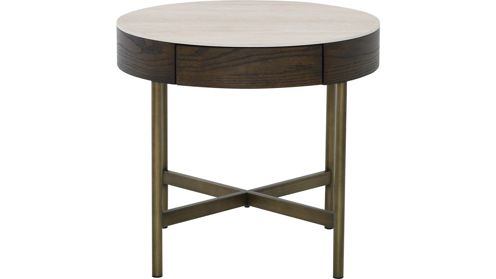 Soffbord Myrdal med Travertintopp 55 cm - Travertintopp med bronsfärgade metallben