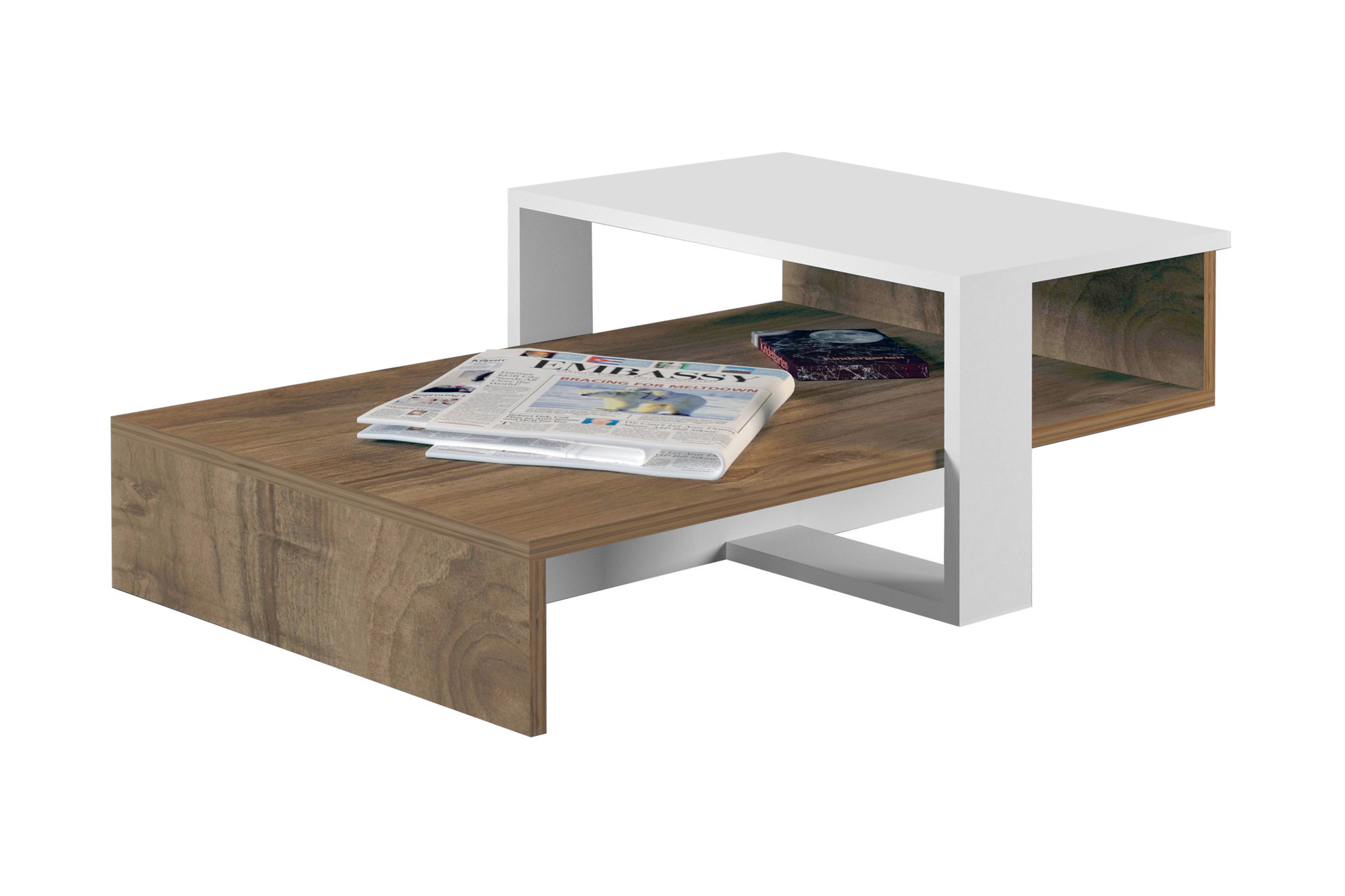 Soffbord Quoja 80 cm med Förvaring Hylla Vit/Valnötsbrun
