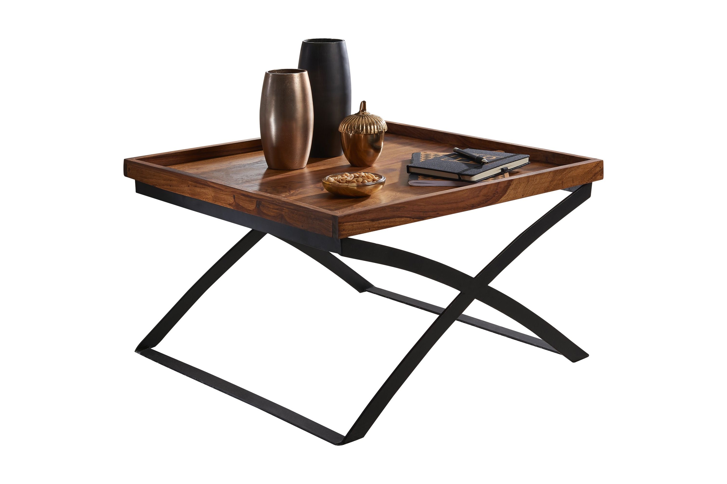 soffbord roe 63 cm - massivt trä/svart