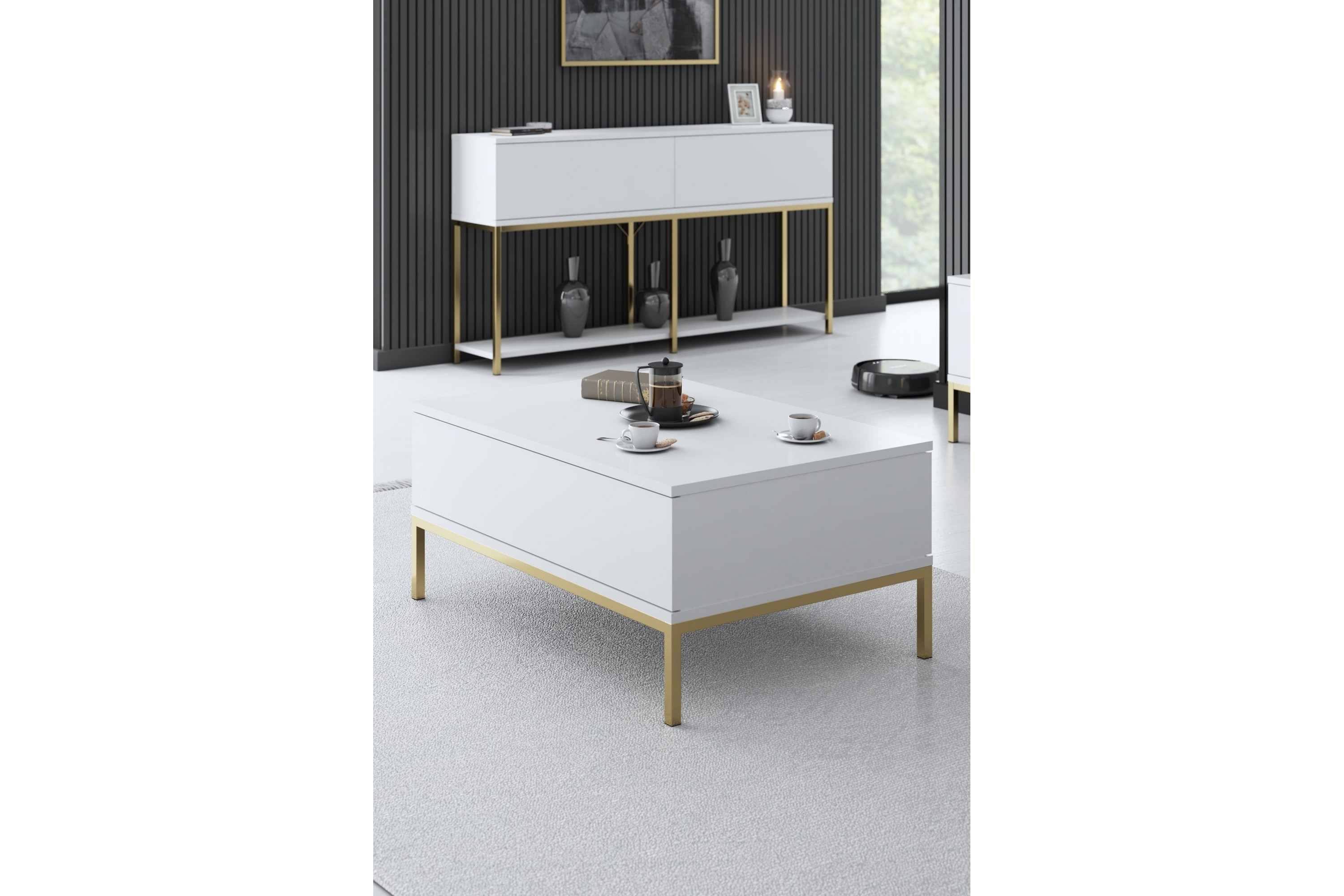 Soffbord Tejmon 90 cm Vit/Guld