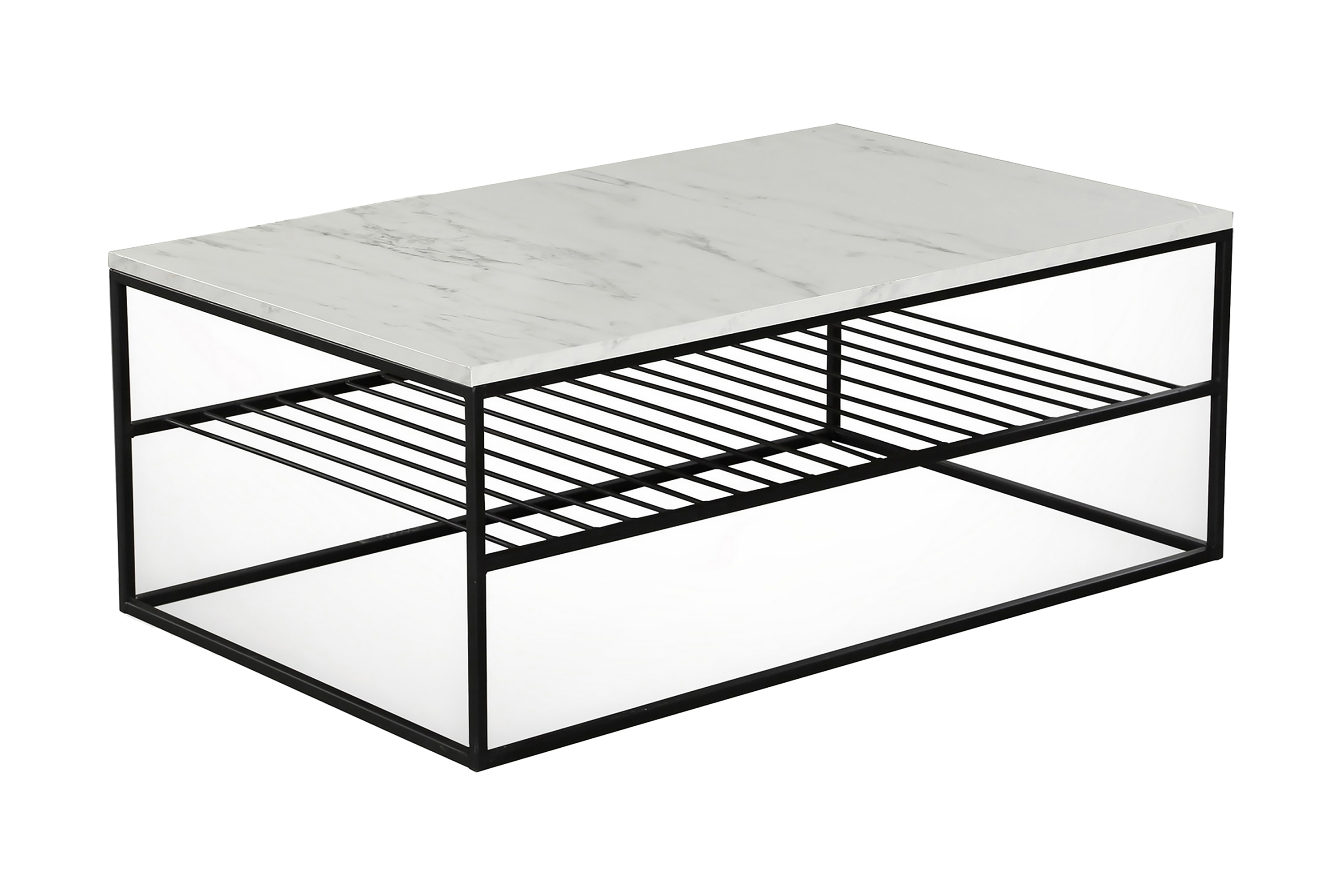 Soffbord Ubbeboda 95 cm med Förvaring Hylla Marmormönster Ri Vit/Svart