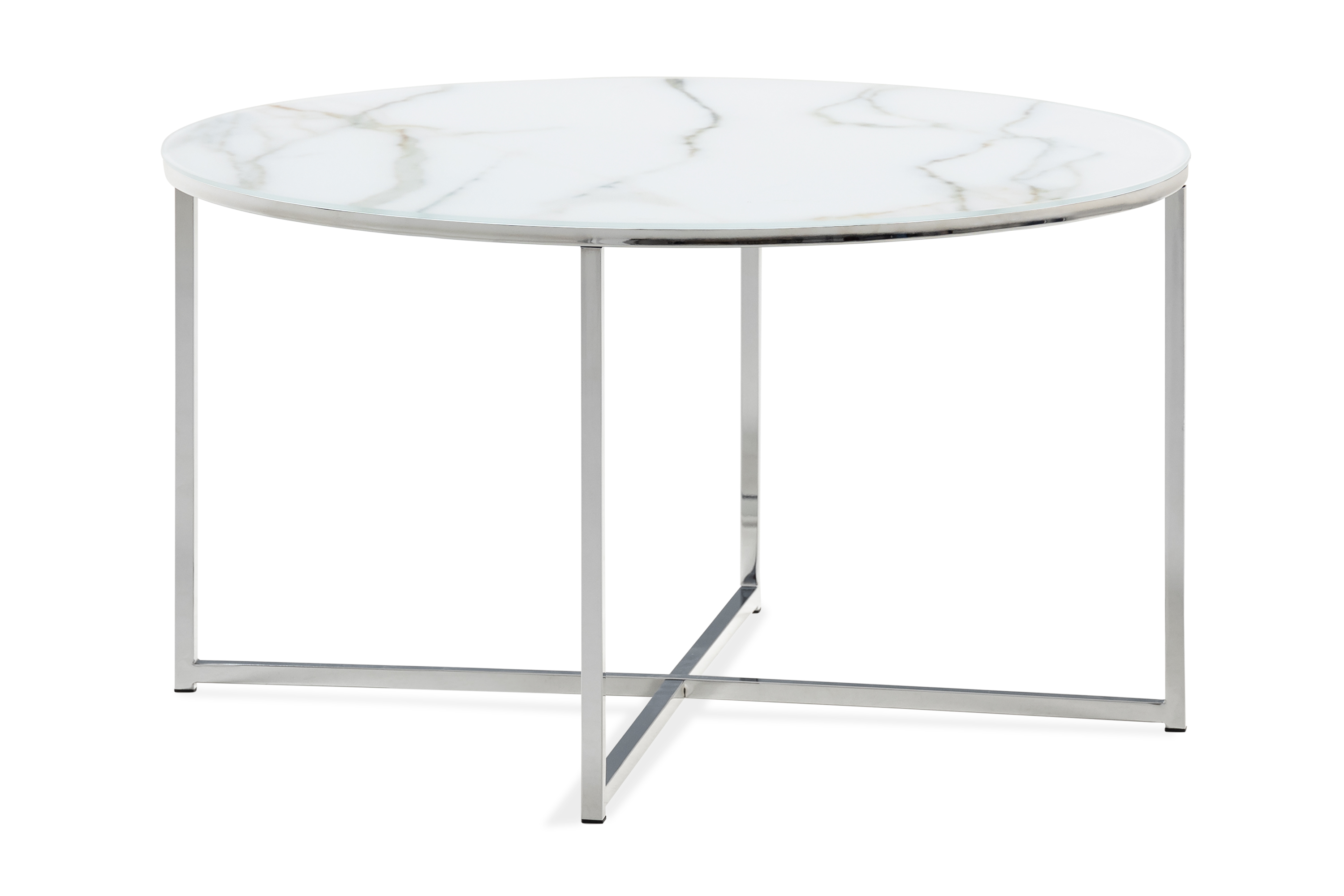 Soffbord Valeria 80 cm Runt Marmormönster Glas/Vit/Krom