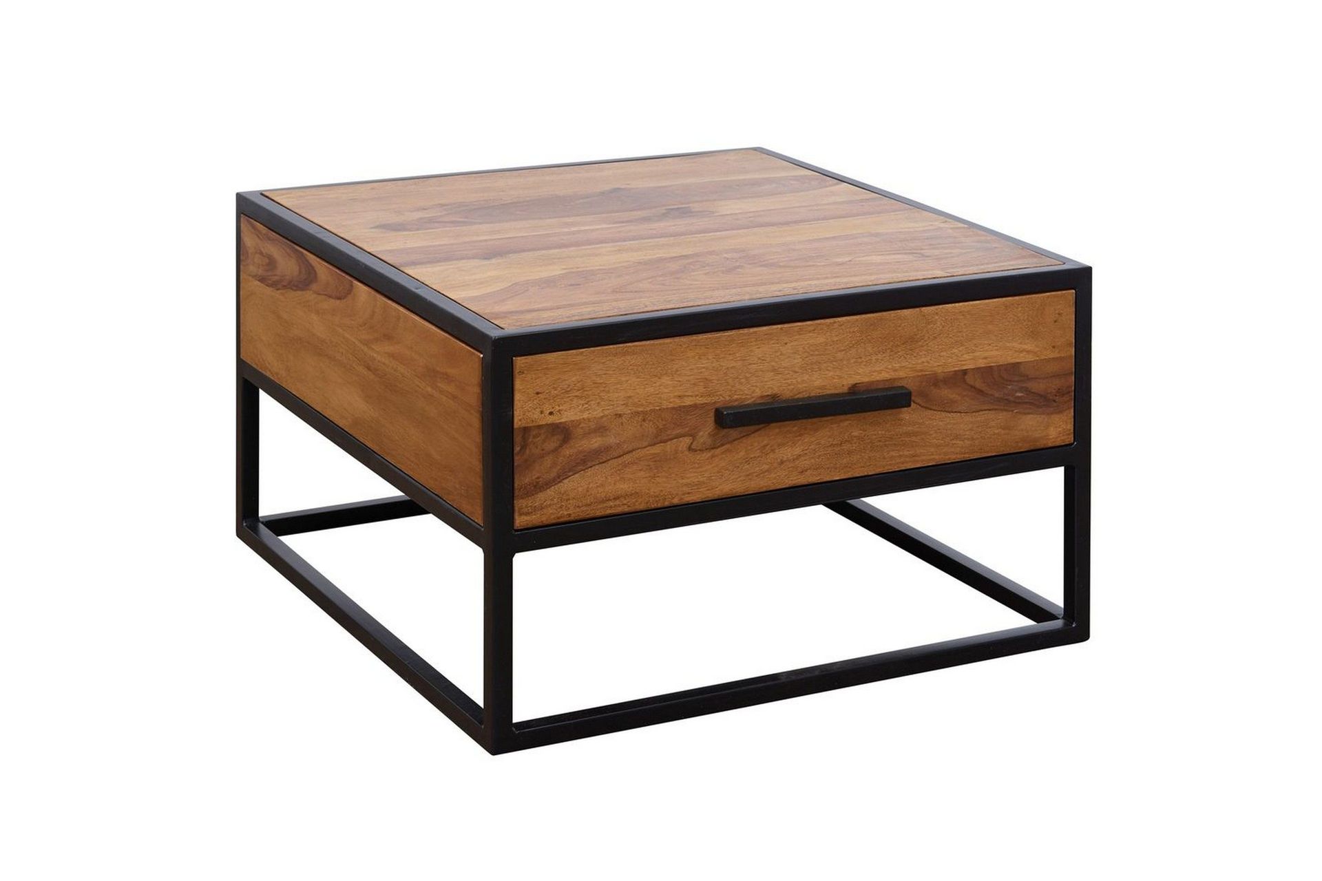 soffbord wohnling massivt sheeshamträ 1 låda med pulverlackerad metallram industriell -