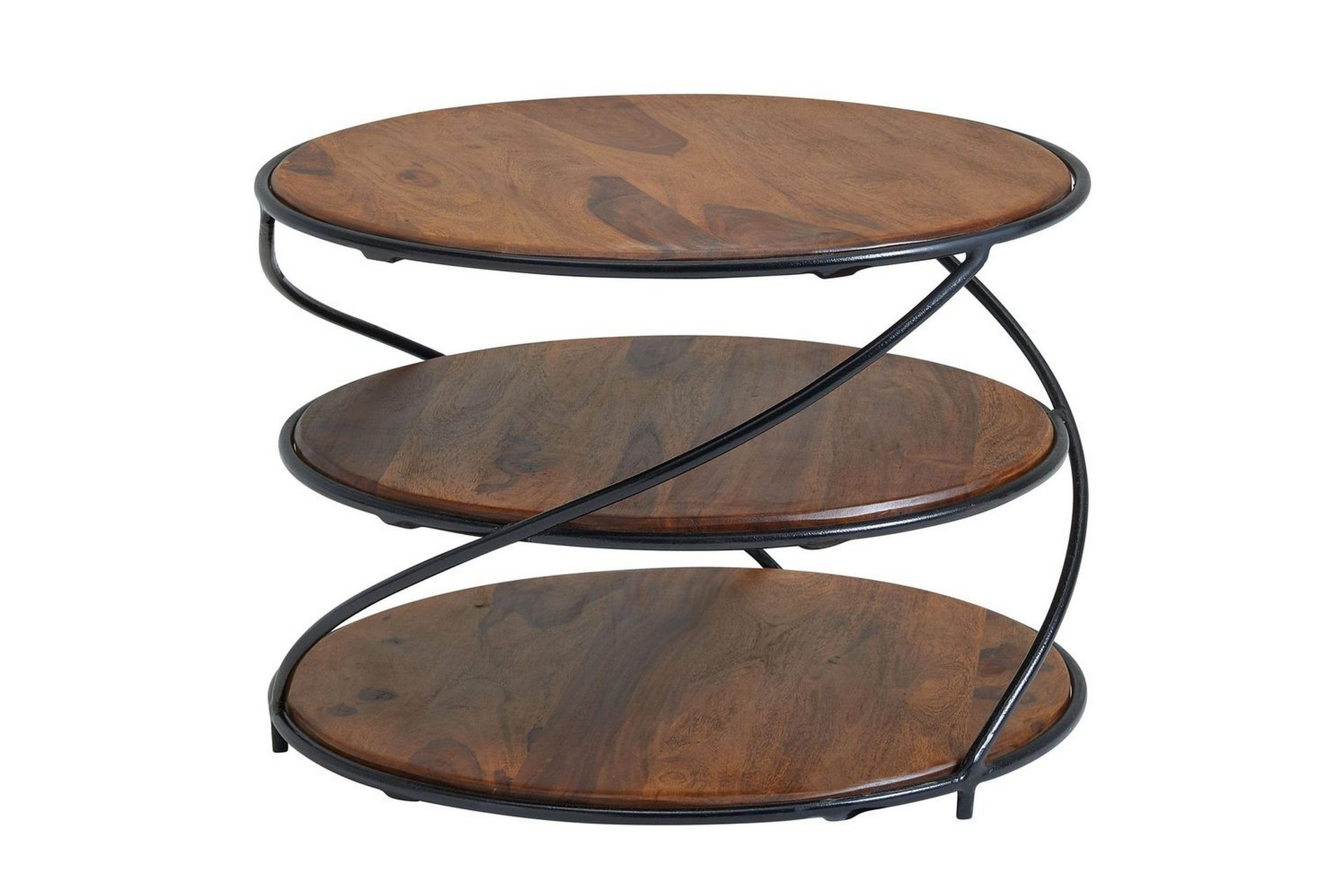 Soffbord Wohnling Massivt tr&auml; rund 58 cm med 2 brickor cirkel metallram -