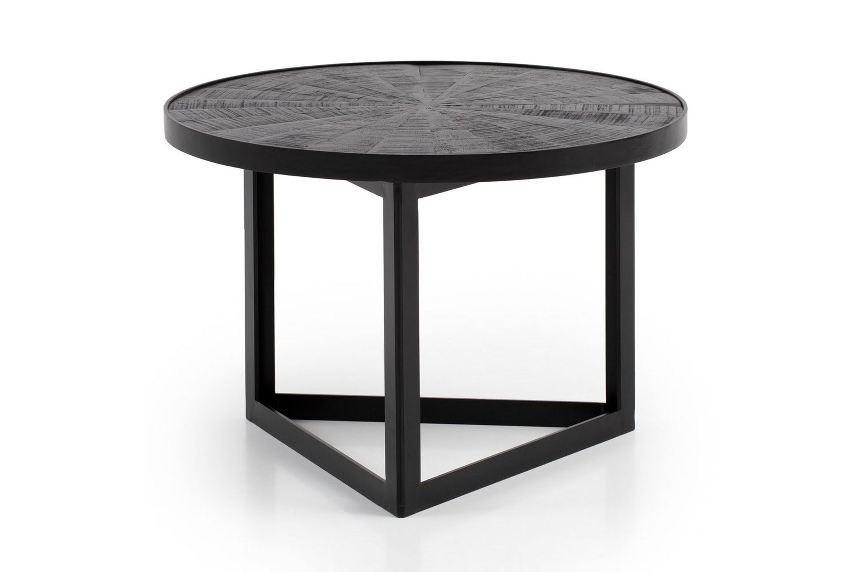 soffbord wohnling runt massivt trä med stenfinish modern metallram -