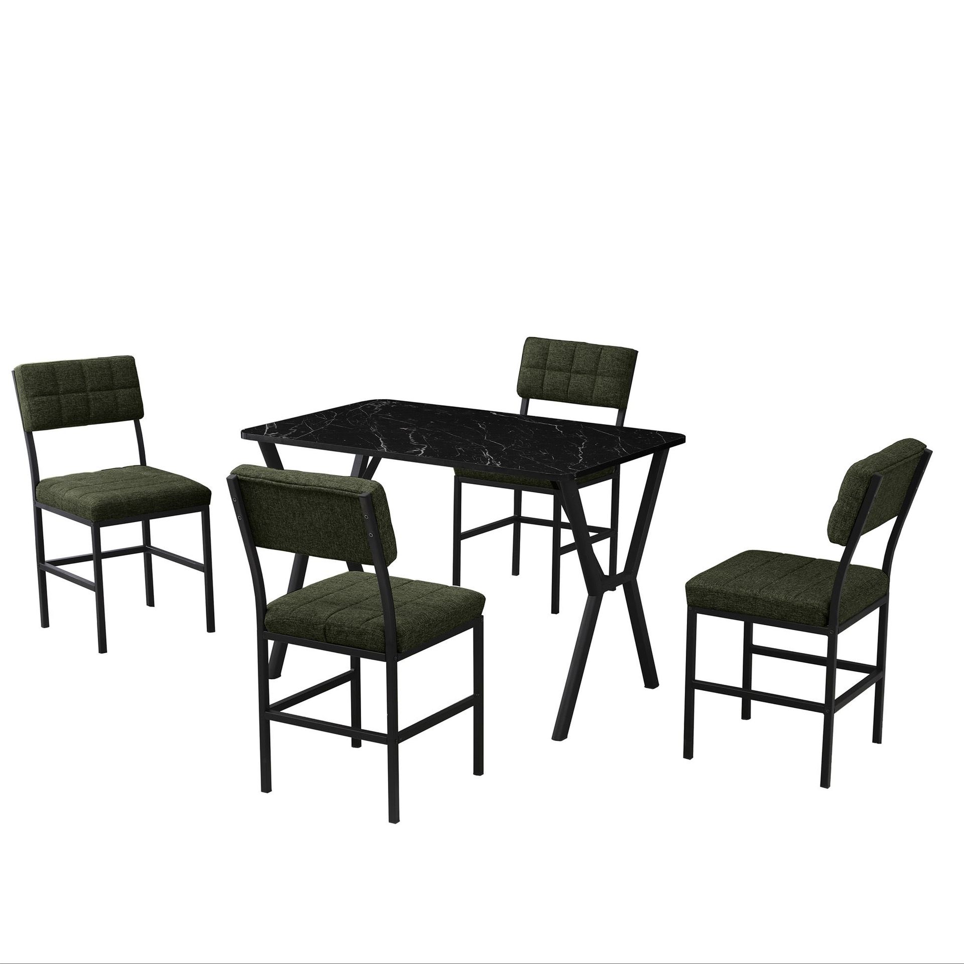 Stedum Matgrupp Bord 110 cm + 4 Stolar - Gr&ouml;n Och Svart