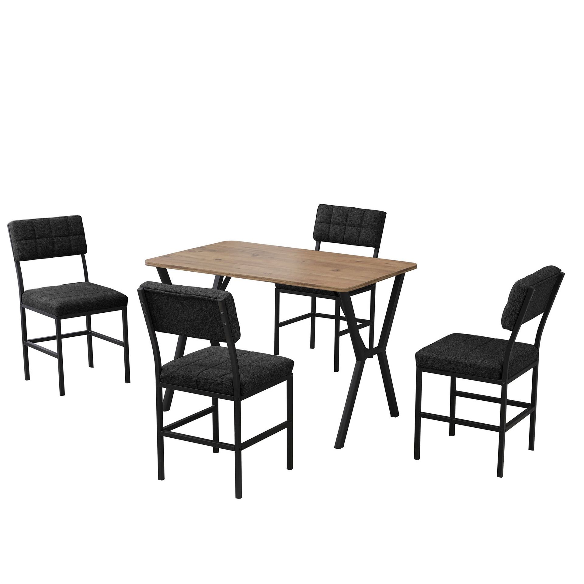 Stedum Matgrupp Bord 110 cm + 4 Stolar - Antracit/Valnöt