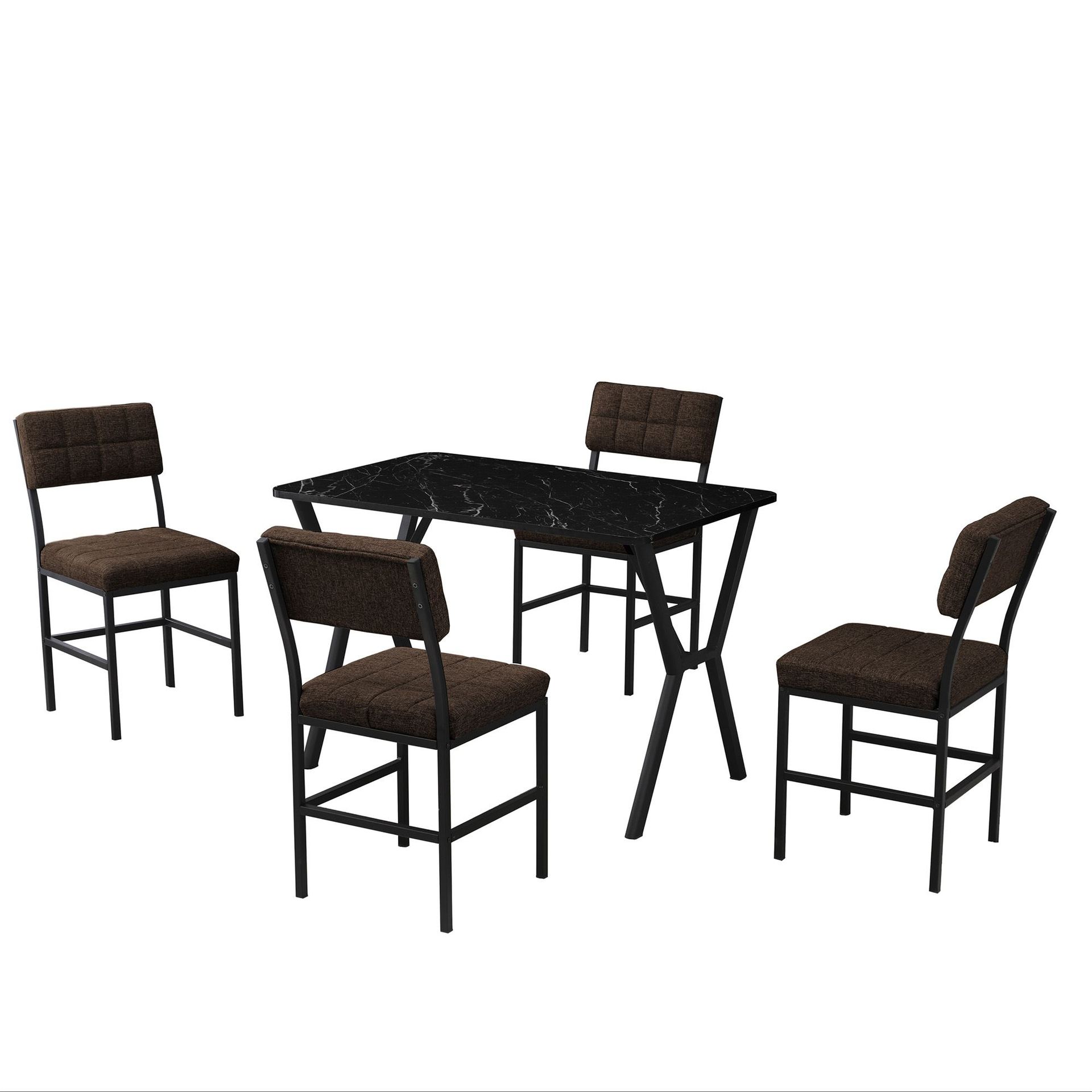 Stedum Matgrupp Bord 110 cm + 4 Stolar - Brun Och Svart