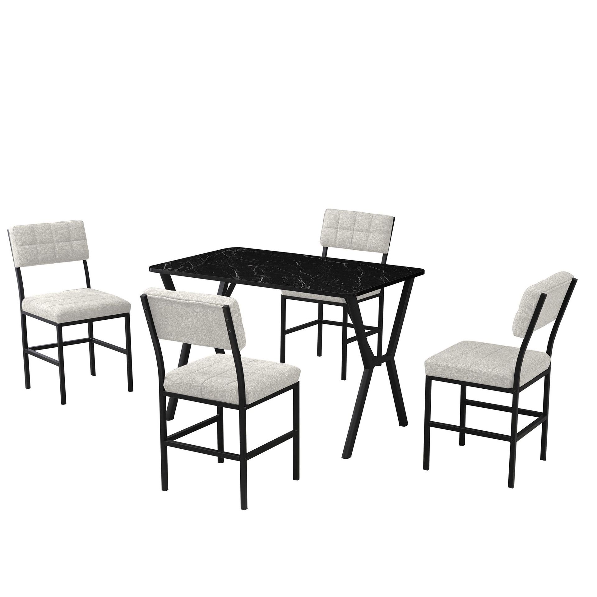 Stedum Matgrupp Bord 110 cm + 4 Stolar - Kr&auml;m Och Svart