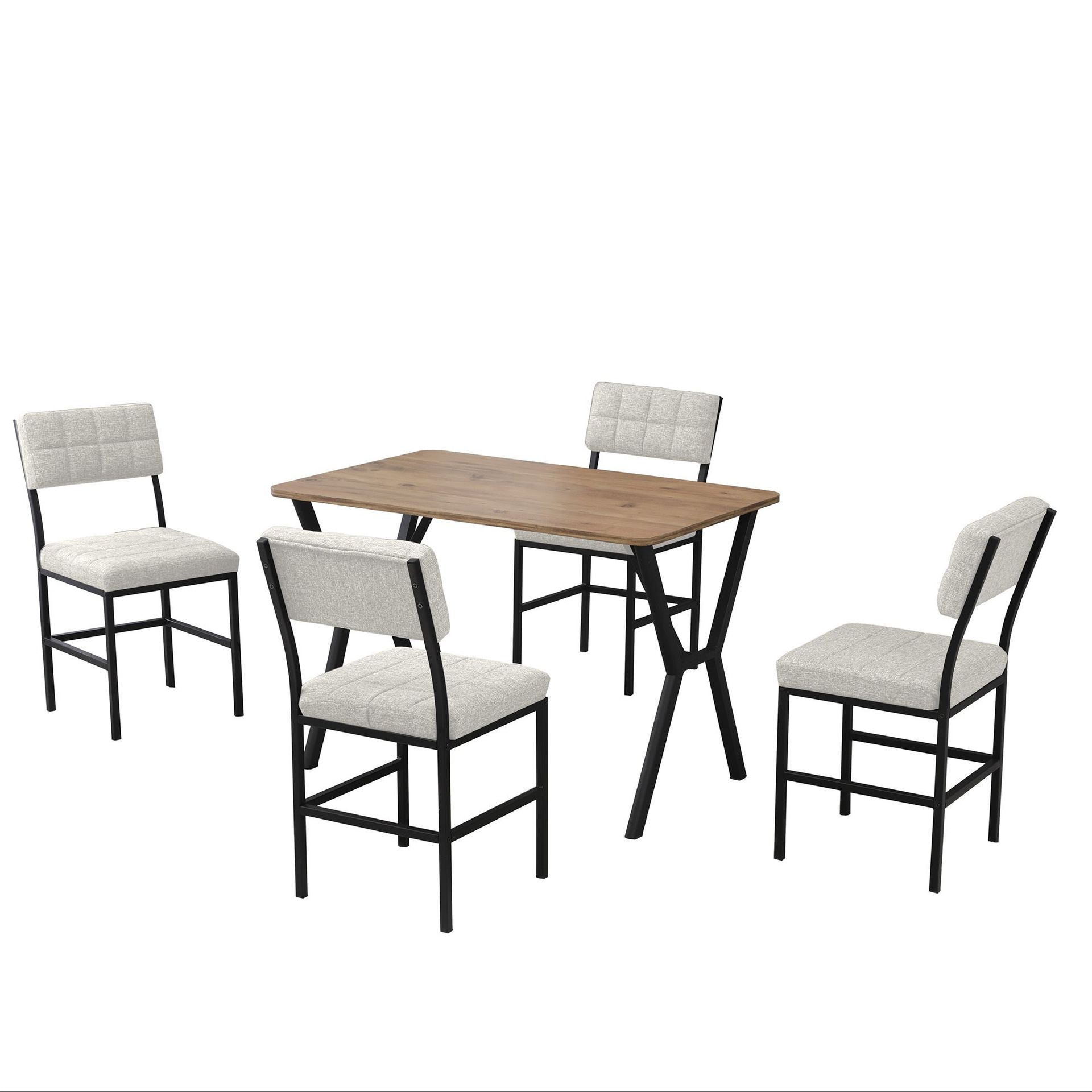 Stedum Matgrupp Bord 110 cm + 4 Stolar - Kräm Och Valnöt