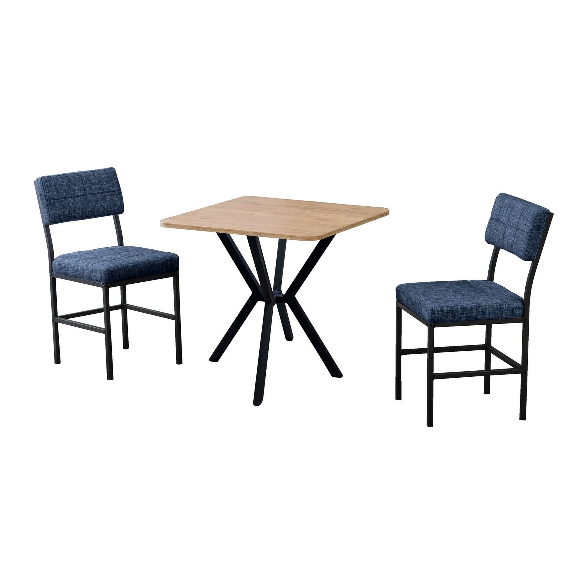Stedum Matgrupp Bord 70 cm + 2 Stolar - Marinblå Och Valnöt