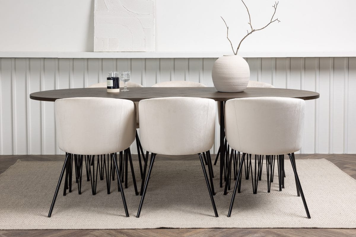 Stone Matbord 220x100x74 cm Oval med 6 Berit Karmstol Sammet med Armst&ouml;d -