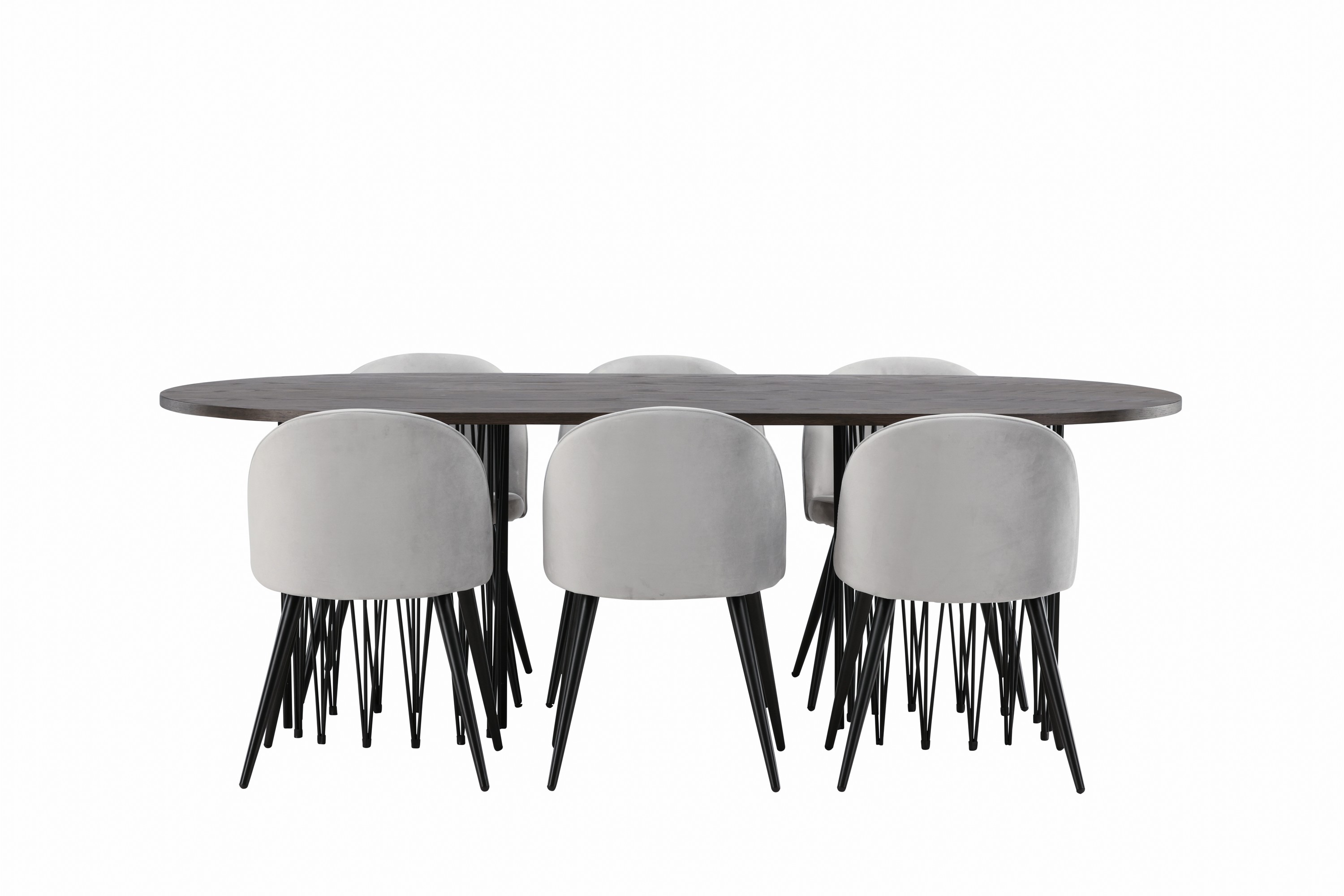 Stone Matgrupp 220 cm Rektangulär med 6 Velvet stolar Grå