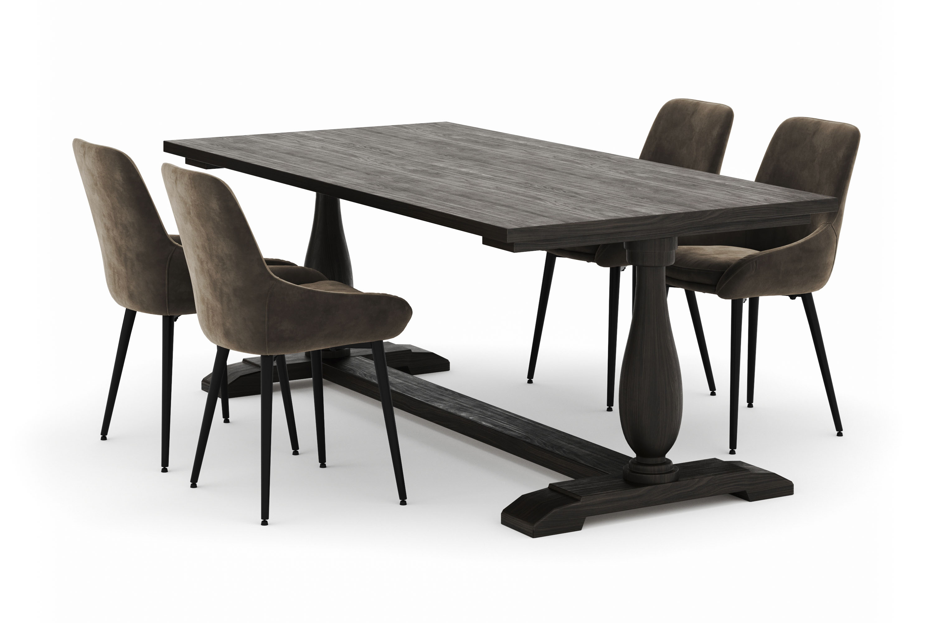 suzon matgrupp 200x100cm med 4 alsarp matstolar - brun