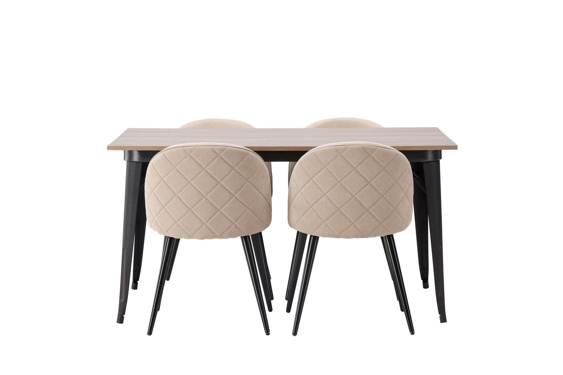 tempe matgrupp 140 cm rektangulär med 4 velvet stolar - beige