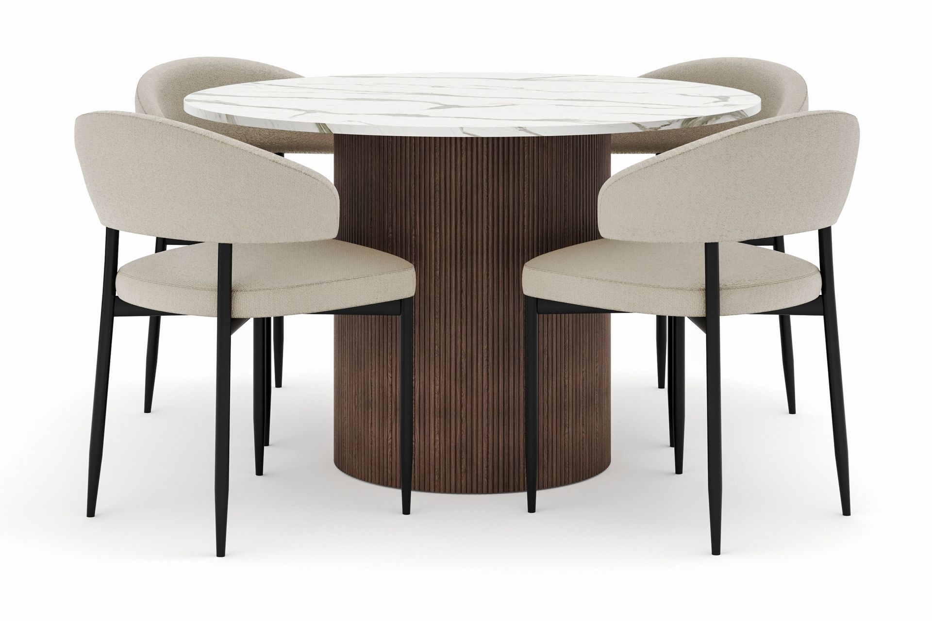 Uppveda Matbord 120 cm Rund med 4 Sawako Stolar - Brun