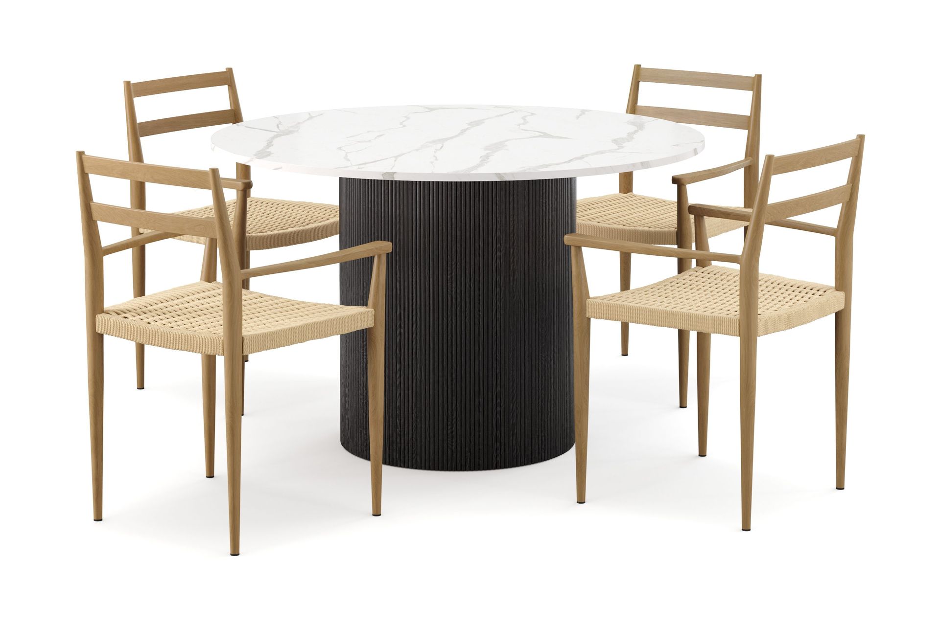 Uppveda Matbord 120 cm Rund med 4 st Jamna Karmstolar - Svart/Vit