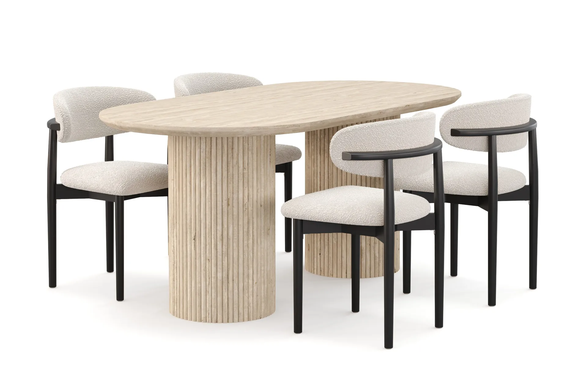 Uppveda Matbord Travetin utseende med 4 st Jaiveer Matstolar - Beige