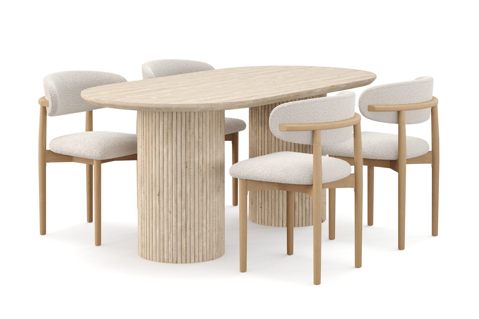 Uppveda Matbord Travetin utseende med 4 st Jaiveer Matstolar - Beige