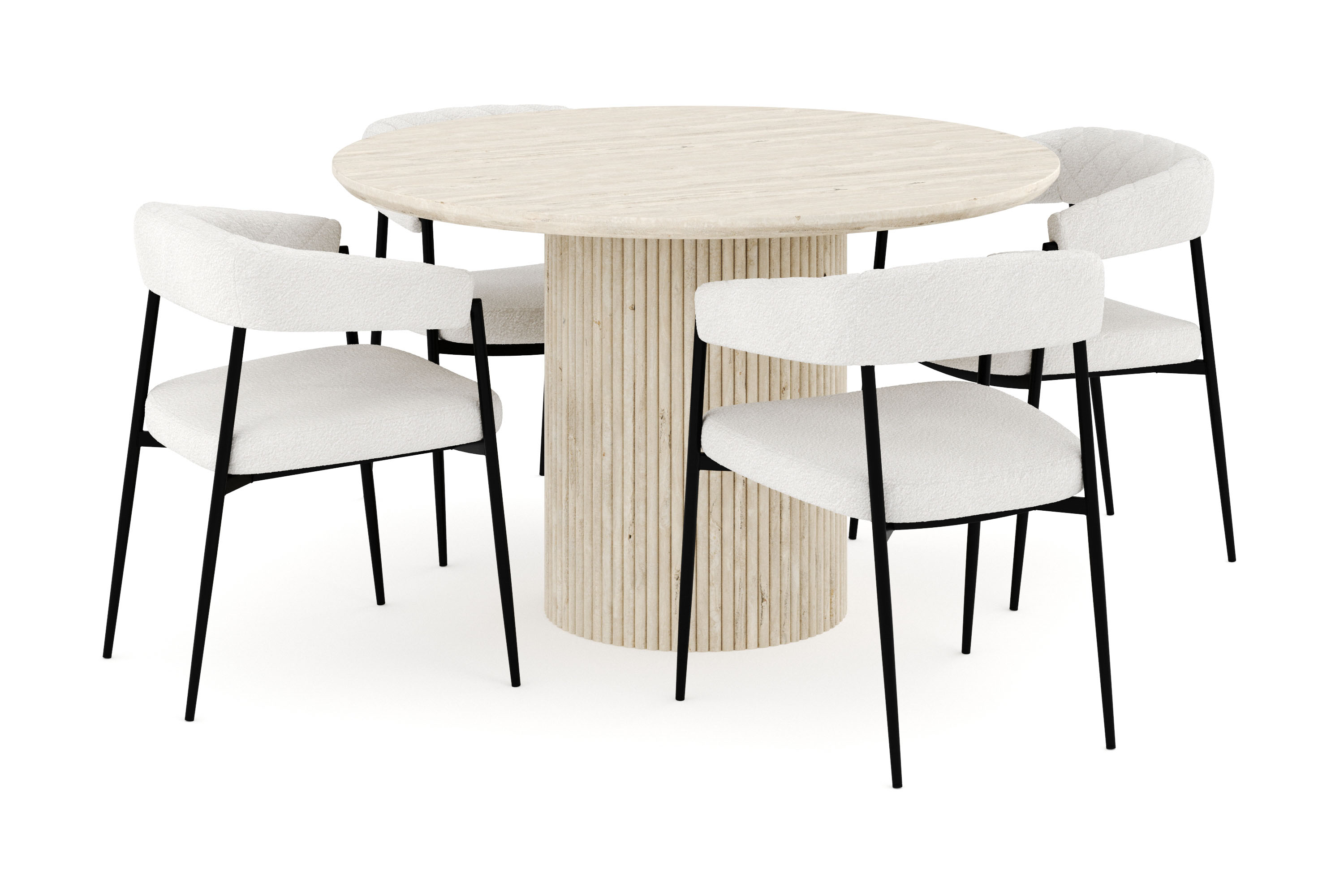 uppveda matgrupp 120 cm rund med 4 ayana matstolar - travetin