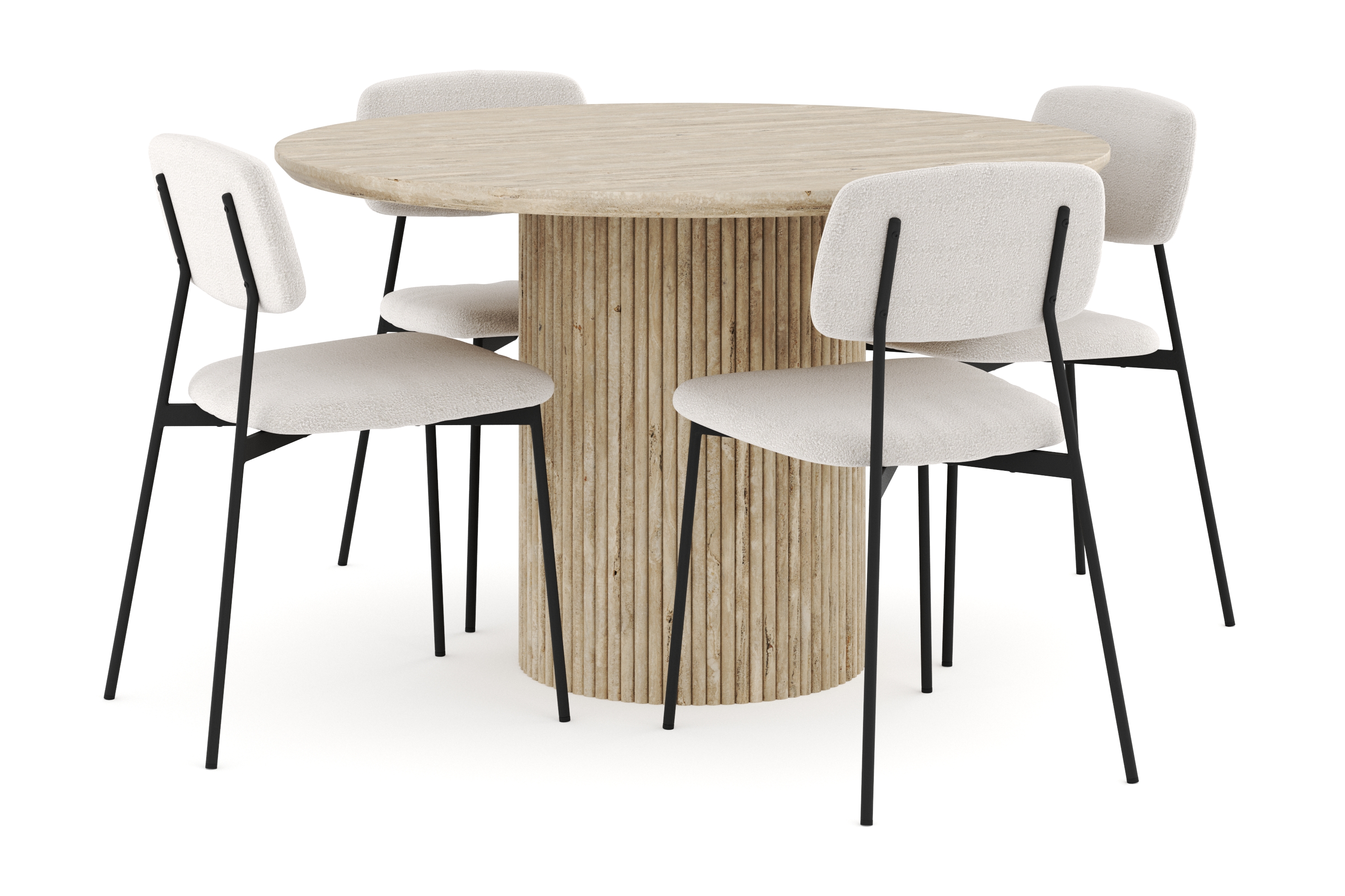 uppveda matgrupp 120 cm runt travertin med 4 lowe matstolar - travertin