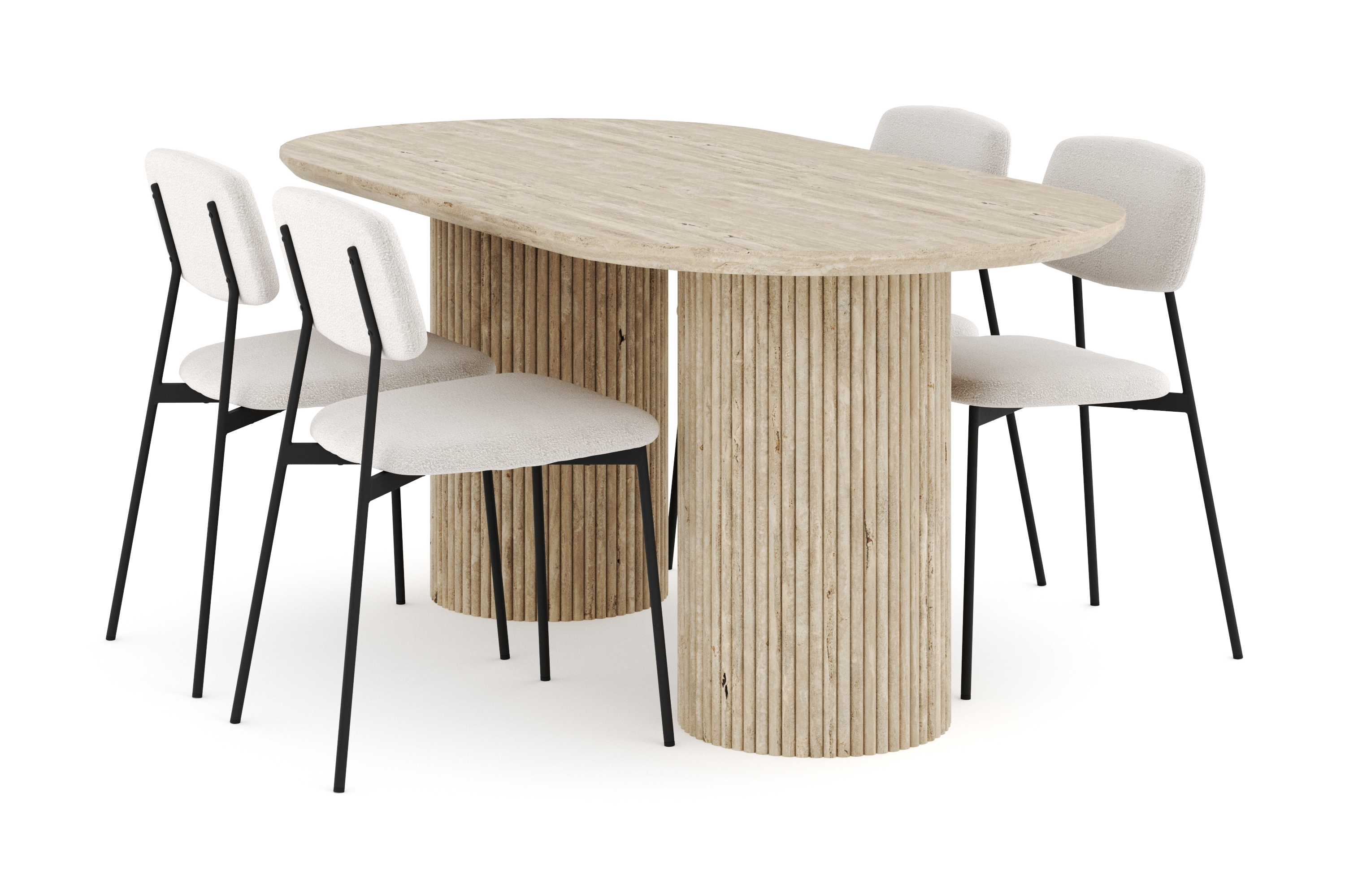 Uppveda Matgrupp 180 cm Oval Travertin med 4 Lowe Matstolar Travertin