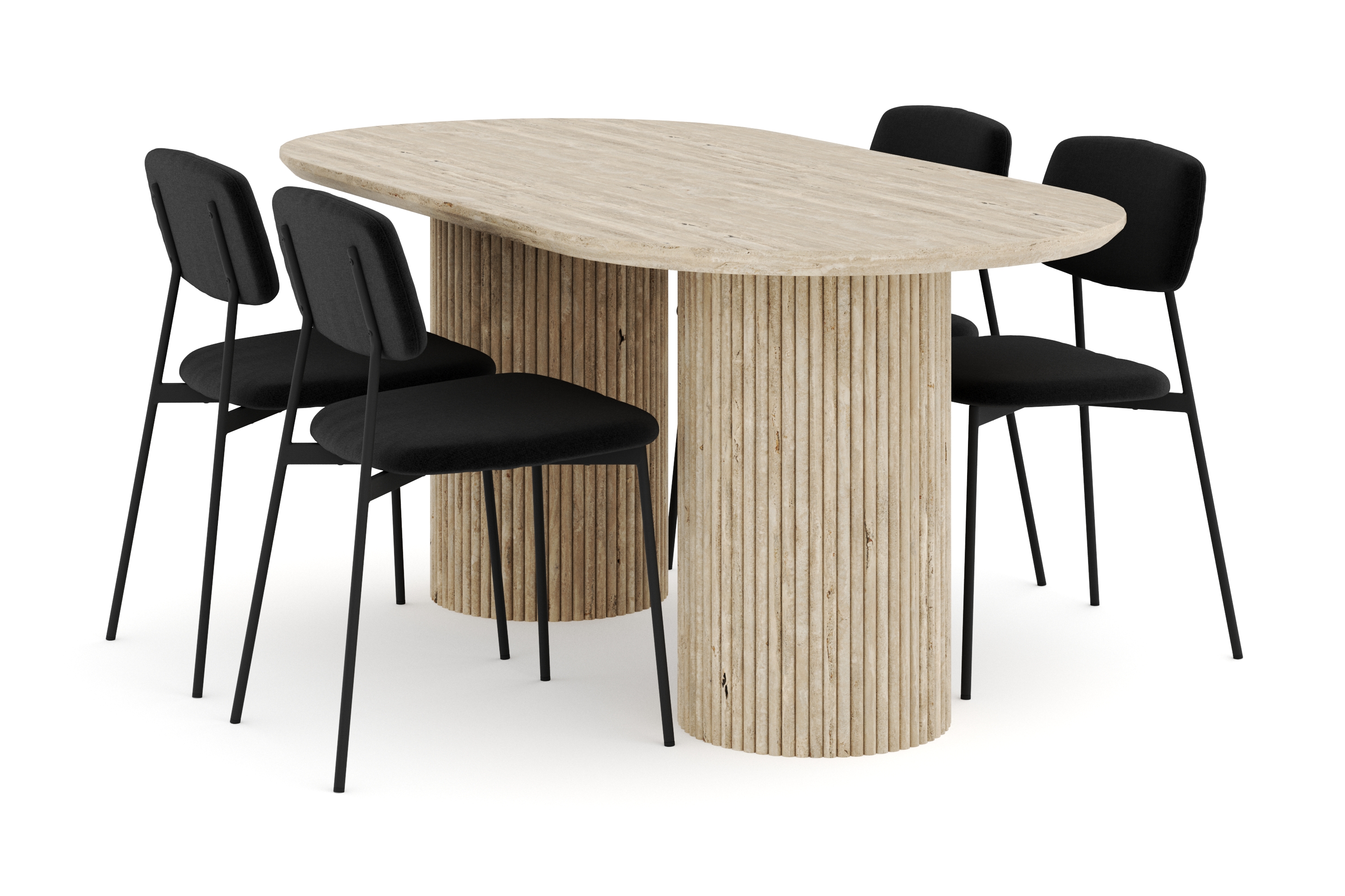 uppveda matgrupp 180 cm oval travertin med 4 lowe matstolar - travertin