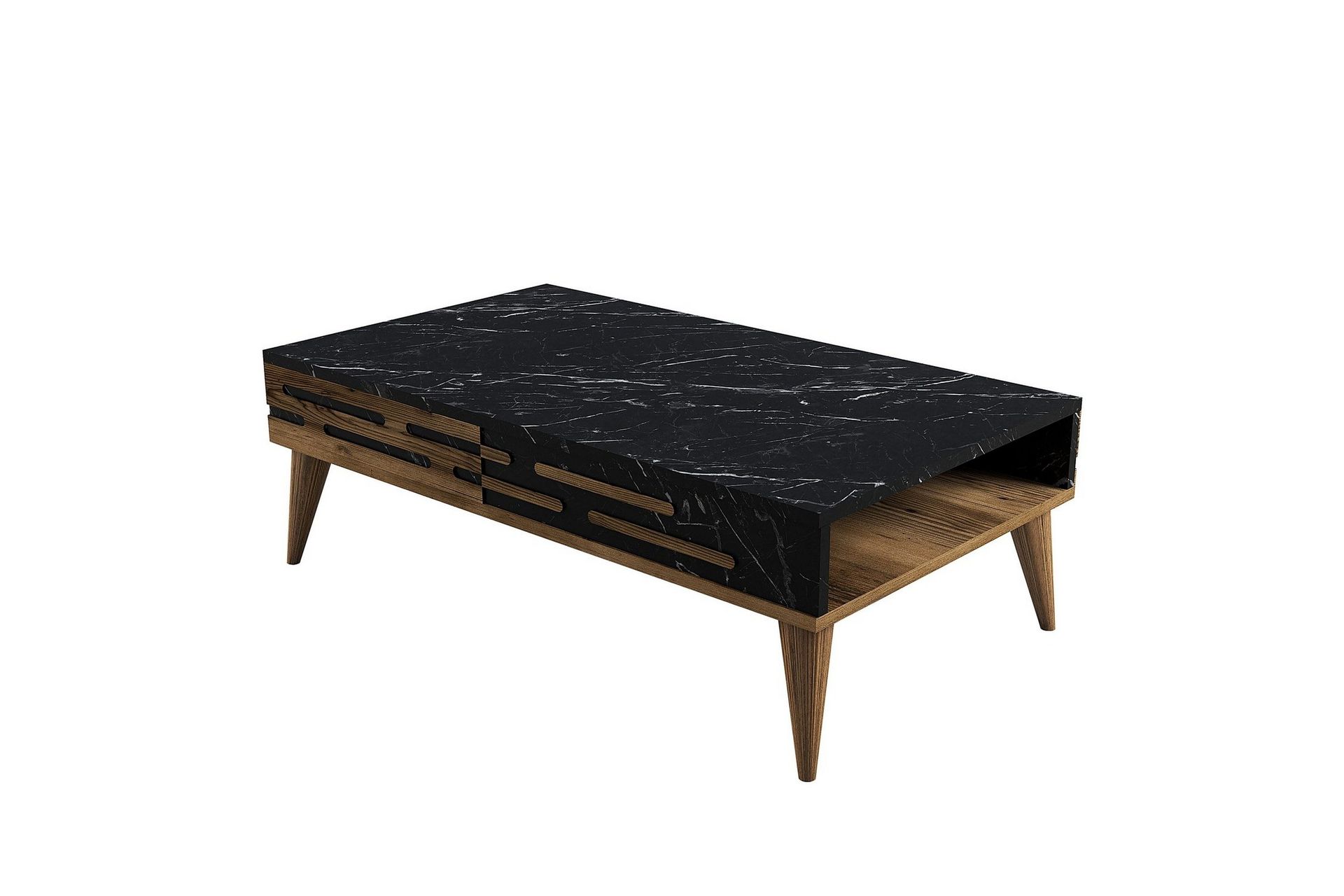 Valensiya Soffbord 105 cm - Valn&ouml;t/Svart/Marmor