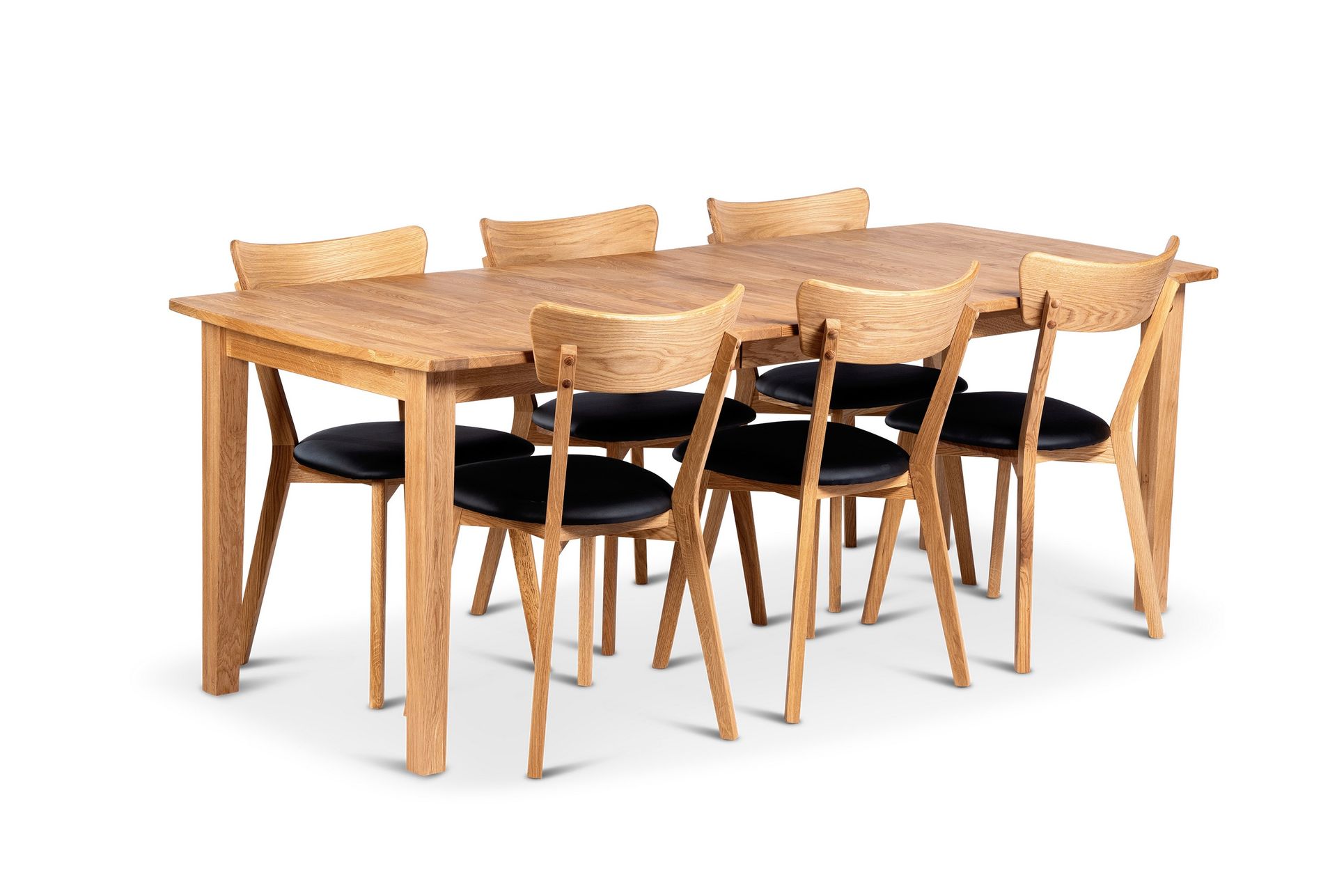 Visby F&ouml;rl&auml;ngningsbar Matgrupp 150-210 cm Ovalt med 6 Eksj&ouml; Stolar i massivt tr&auml; - Ljusbrun/Natur