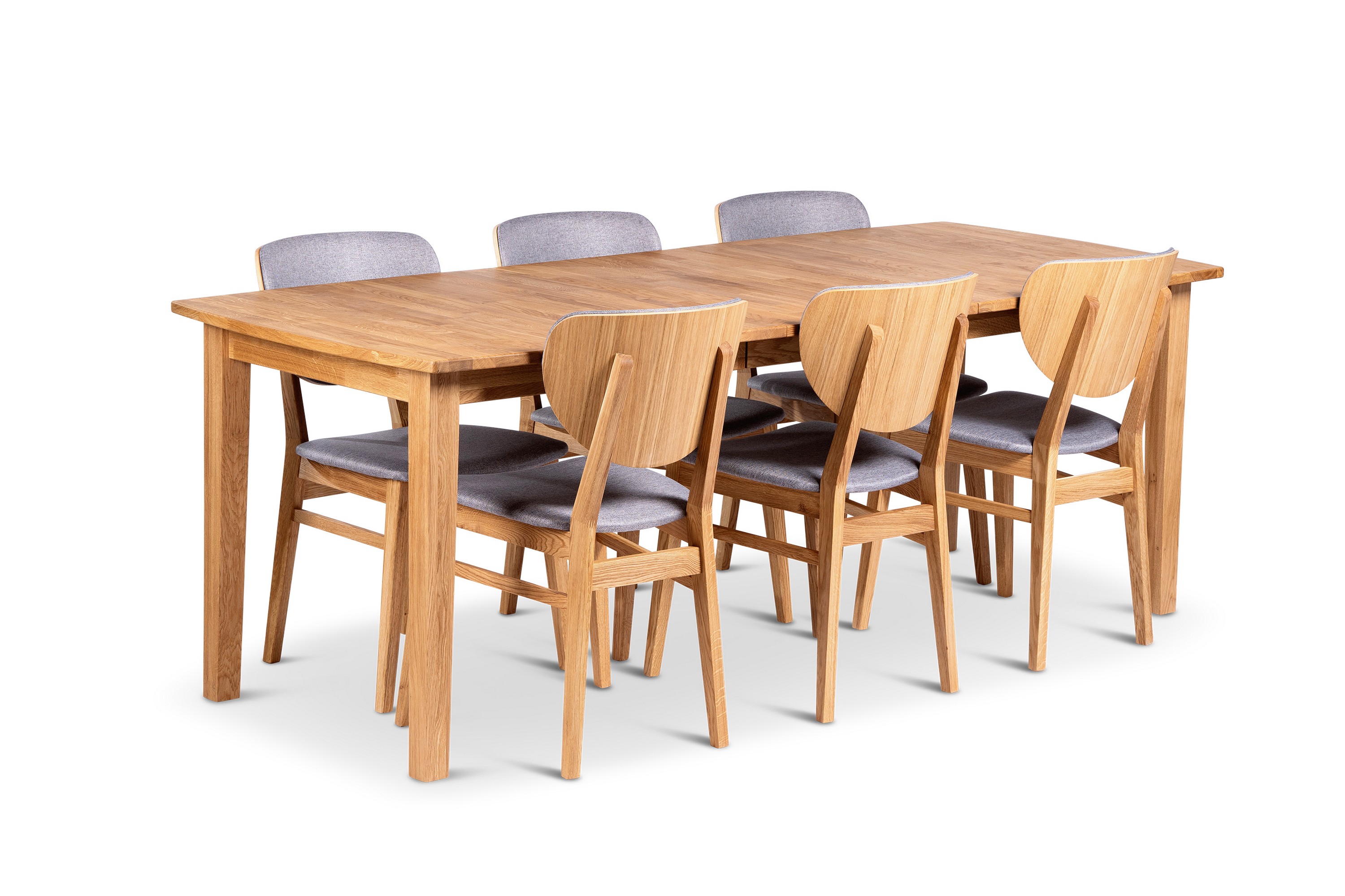 visby förlängningsbar matgrupp 160-210 cm ovalt med 6 borgholm stolar i massivt trä - natur