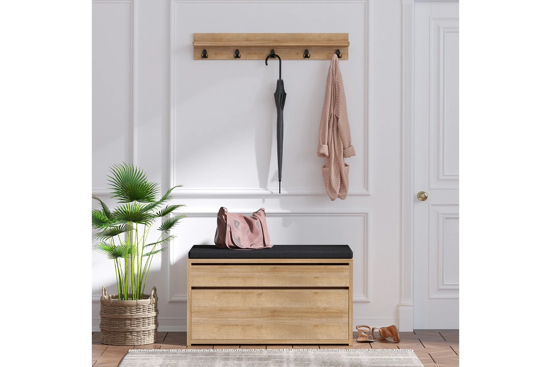 Hallmöbelset 35x80 cm - Natur/Svart