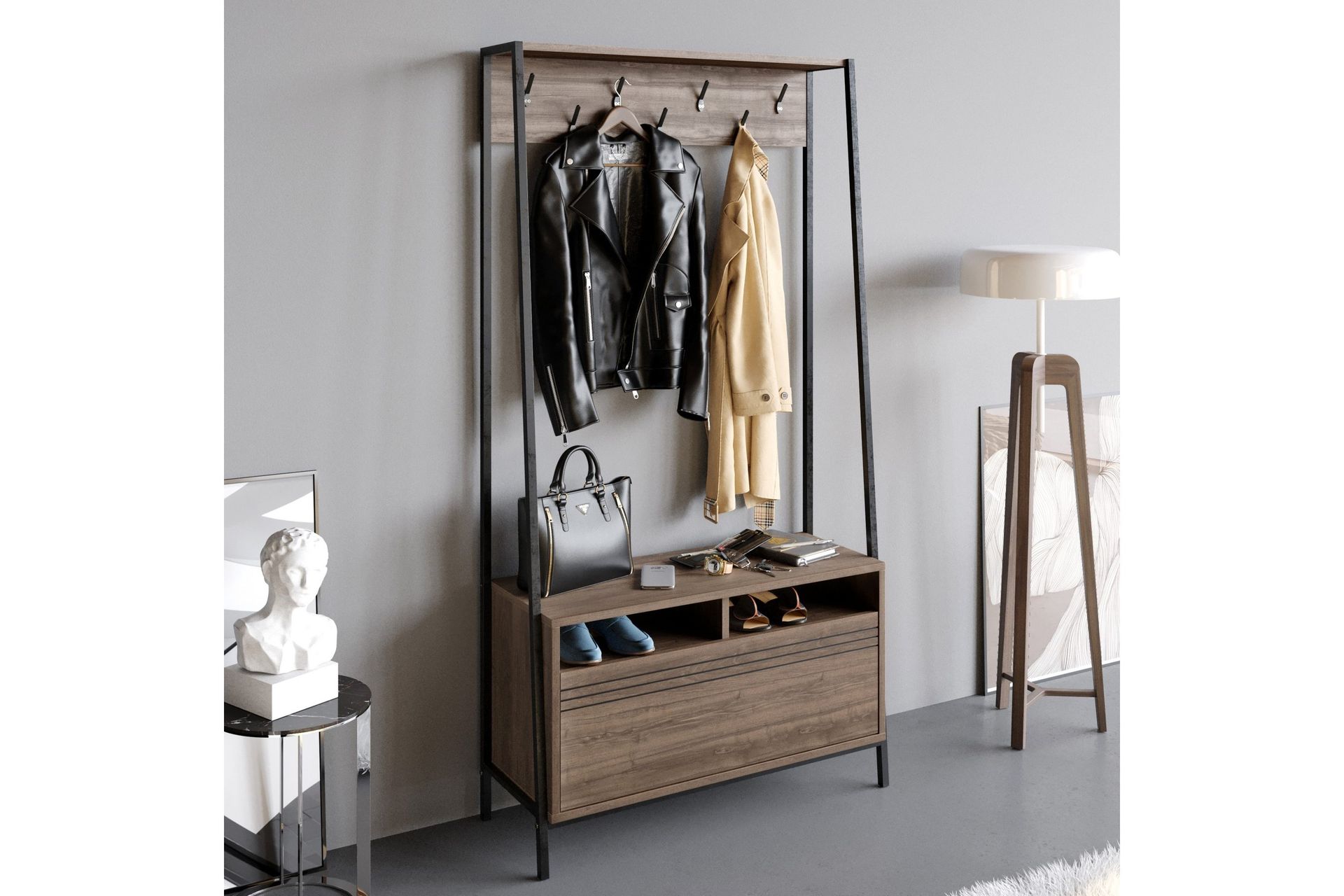 Imoveis Hallmöbelset 30 cm - Mörkbrun/Svart