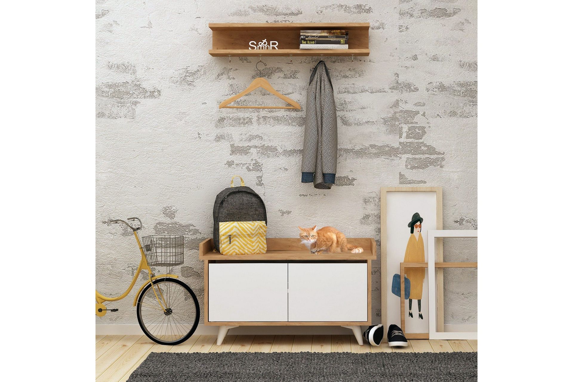 Mod Design Skosk&aring;p/Hatthylla - Tr&auml;/Vit