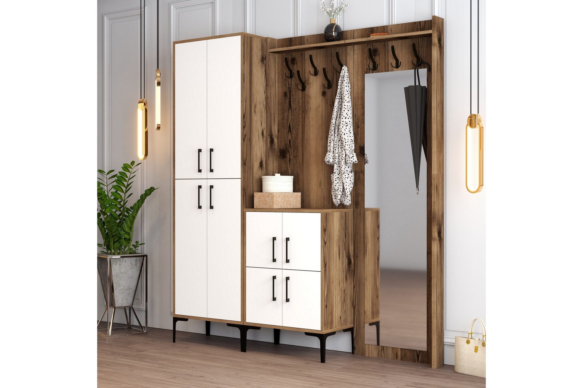 Retzow Hallmöbelset 180 cm - Mörkbrun/Vit