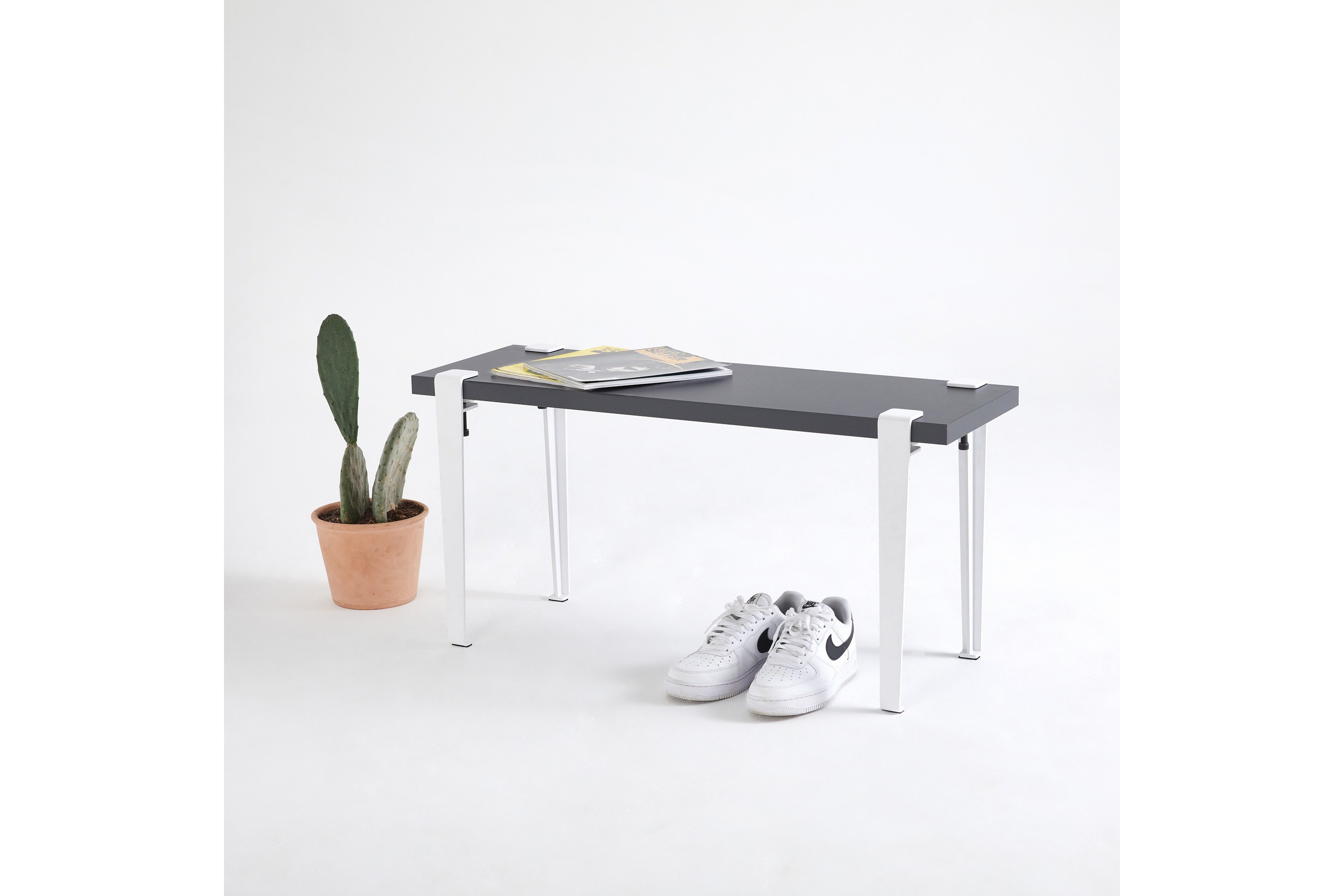 Sittbänk Khalkeus 90x30 cm Svart/Vit Hanah Home