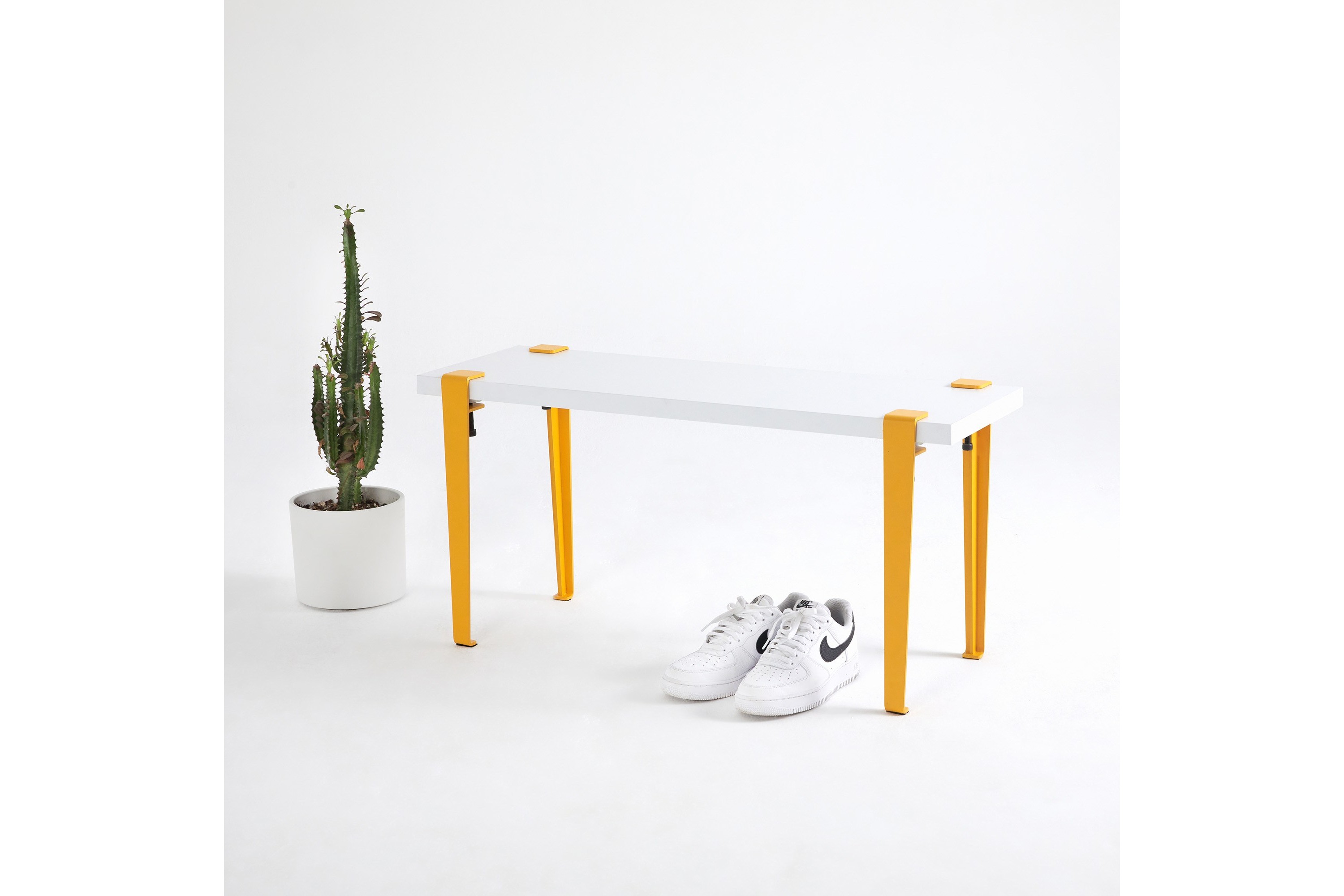 Sittbänk Khalkeus 90x30 cm Vit/Gul Hanah Home