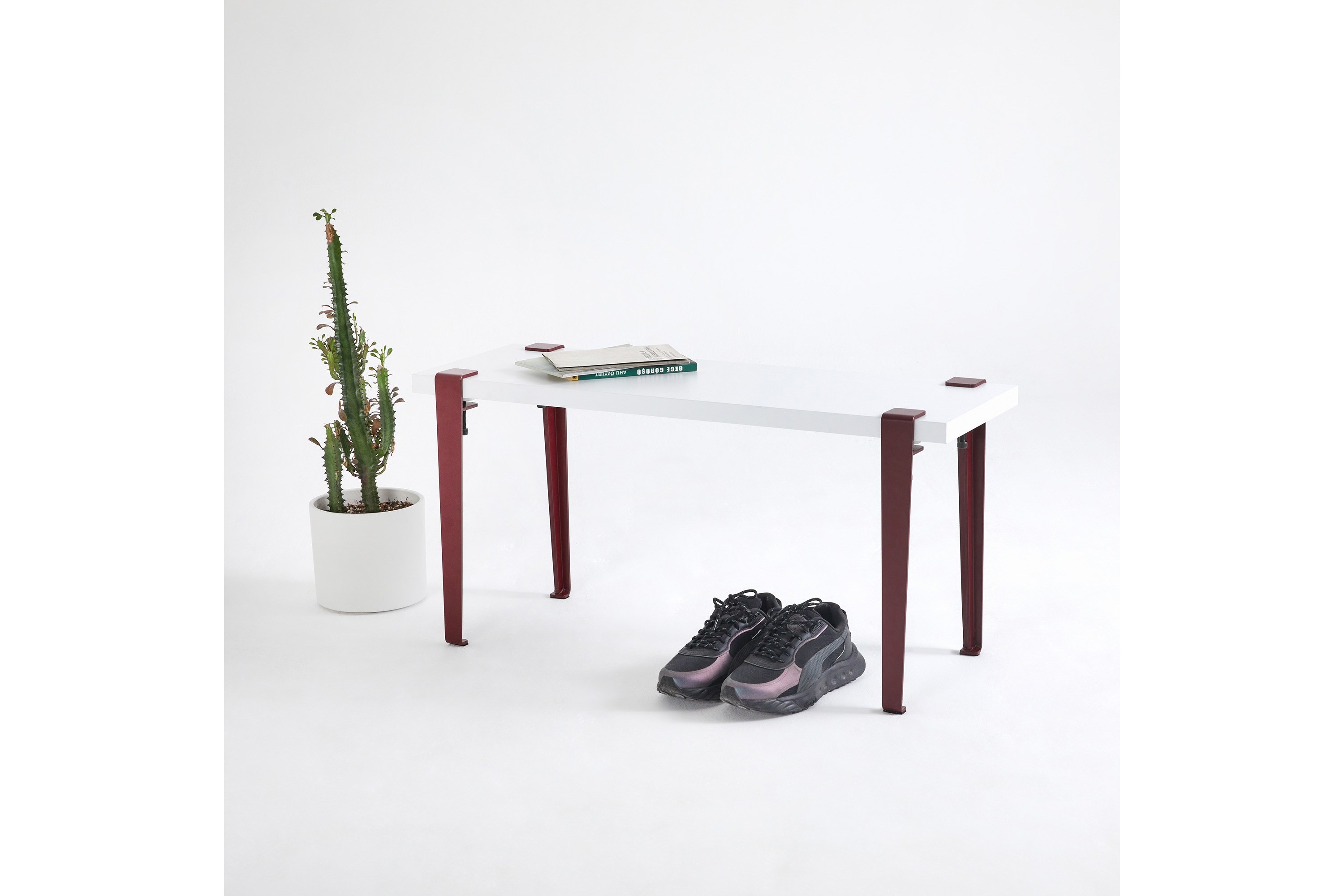 Sittbänk Khalkeus 90x30 cm Vit/Röd Hanah Home