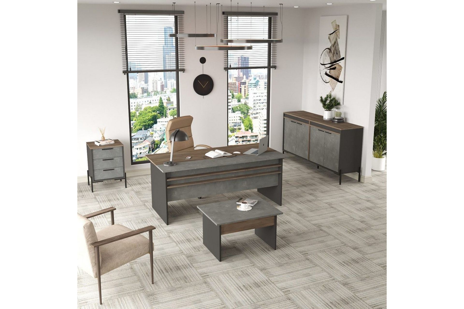 Kontorsmöbelset Enor 8 Argentu / Antracit - Silver/Antracit