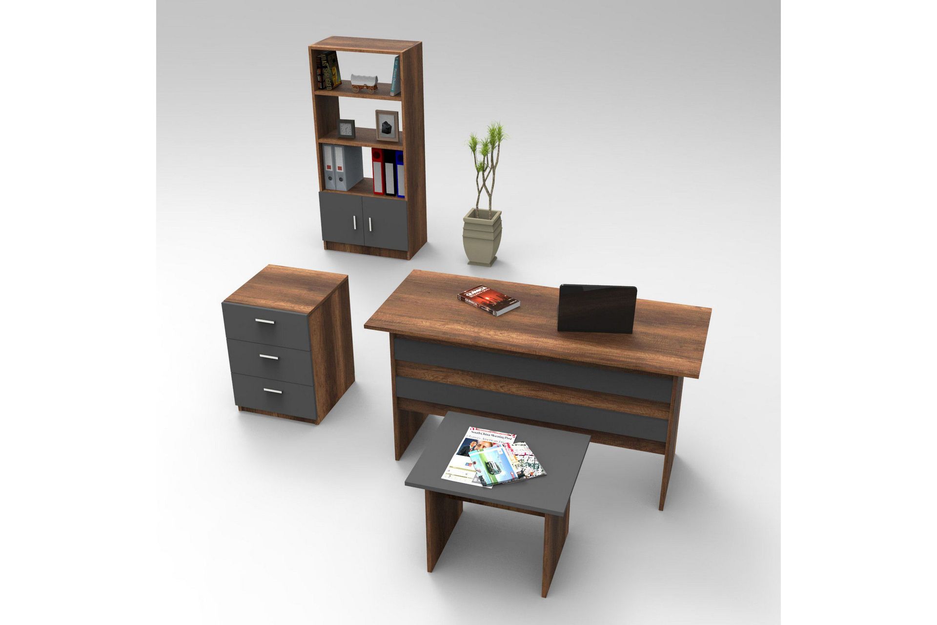 Sanjoan Möbelset Kontor - Teak/Antracit