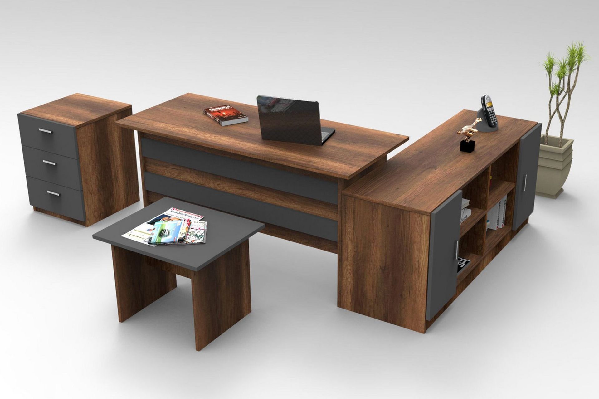 Valladbla Möbelset Kontor - Teak/Antracit