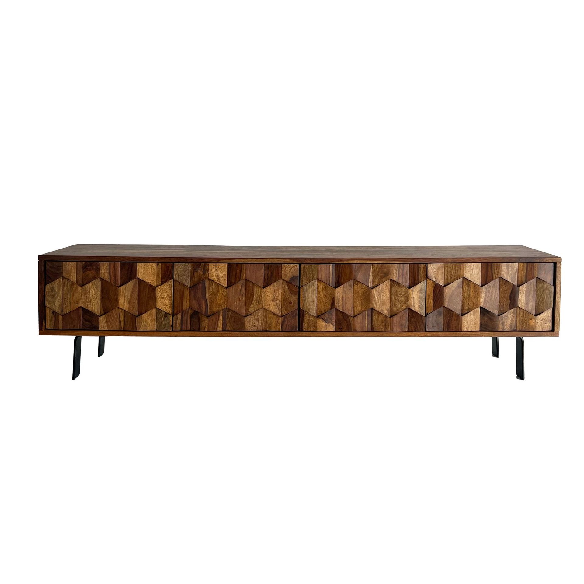 Belara TV-bänk 160 cm 3D-mönster - varm ljusbrun och svarta ben