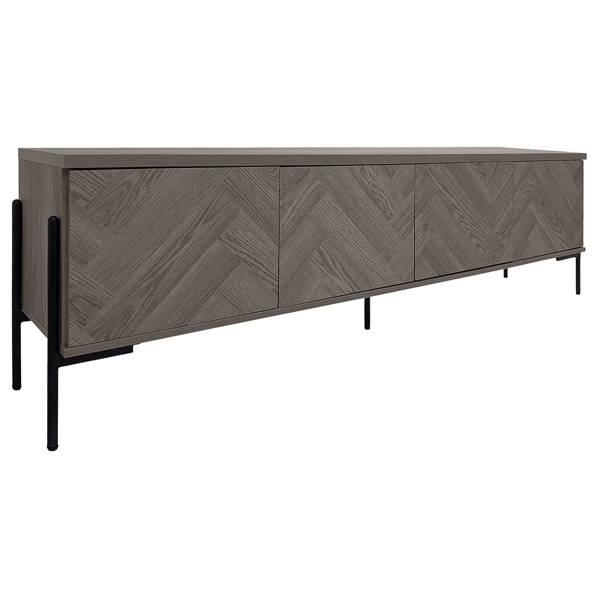 Charlene Tv-bänk 175 cm - Vit fiskbensek / vit ek