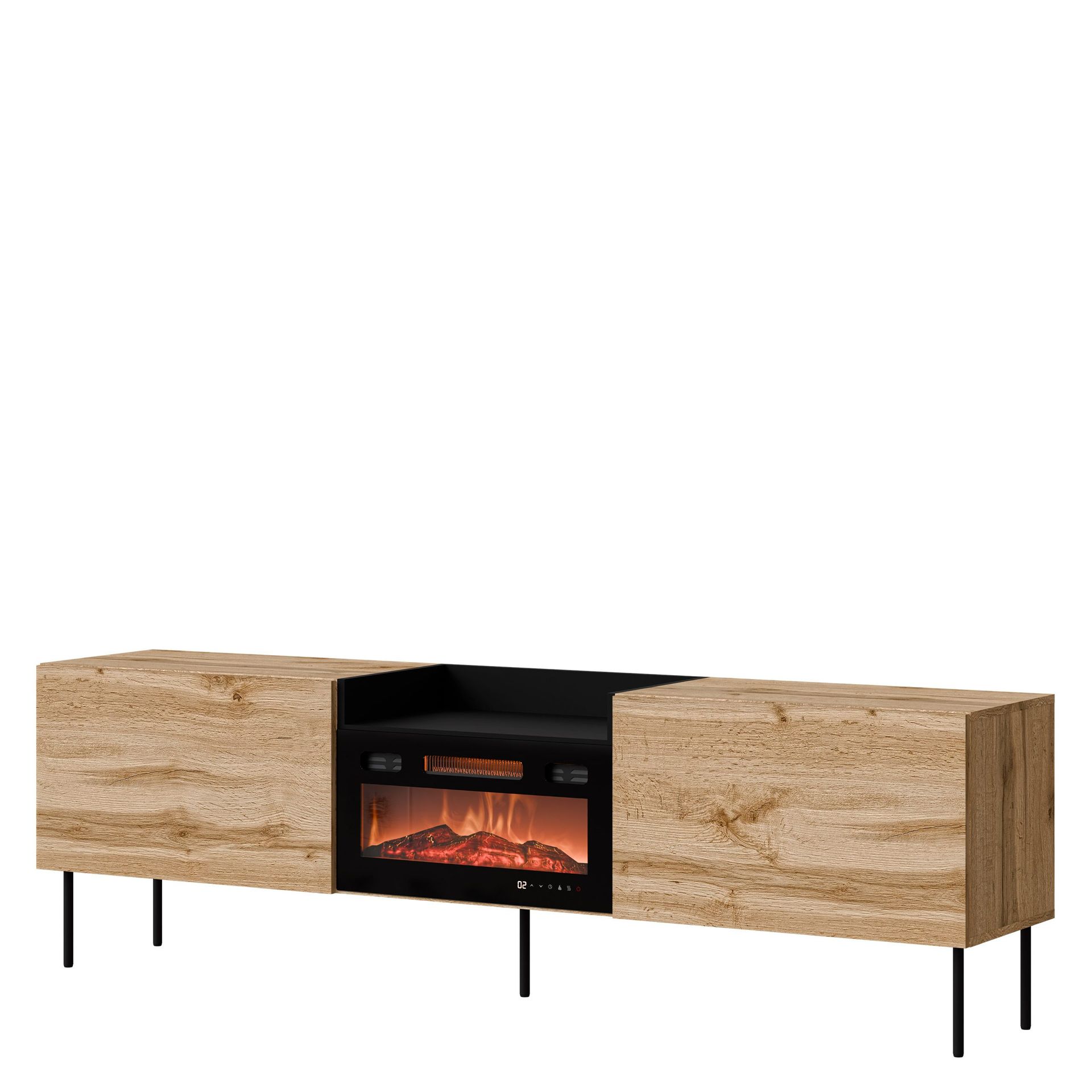Clarinor Tv-bänk 200 cm Eldstad med värmefunktion - Ljusbrunsvart