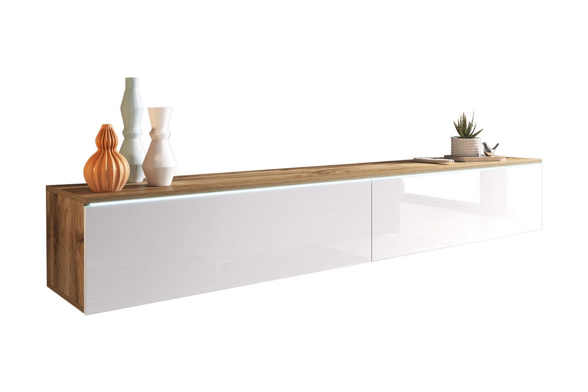 Cuguen TV-b&auml;nk 180 cm LED-belysning - Tr&auml;/NaturVitVit LED