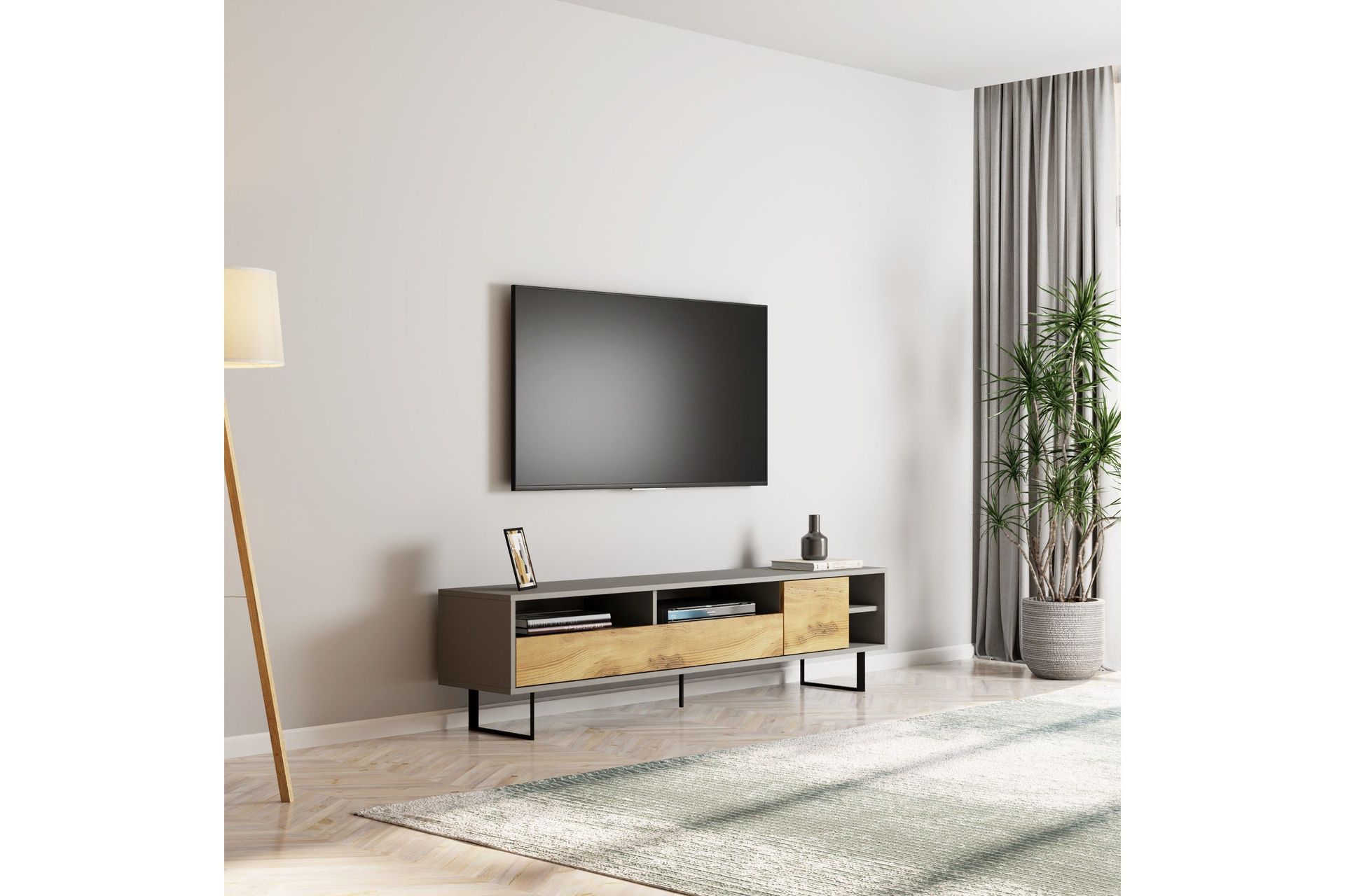 Gazali Tv-b&auml;nk 180 cm - Gr&aring;/Ek